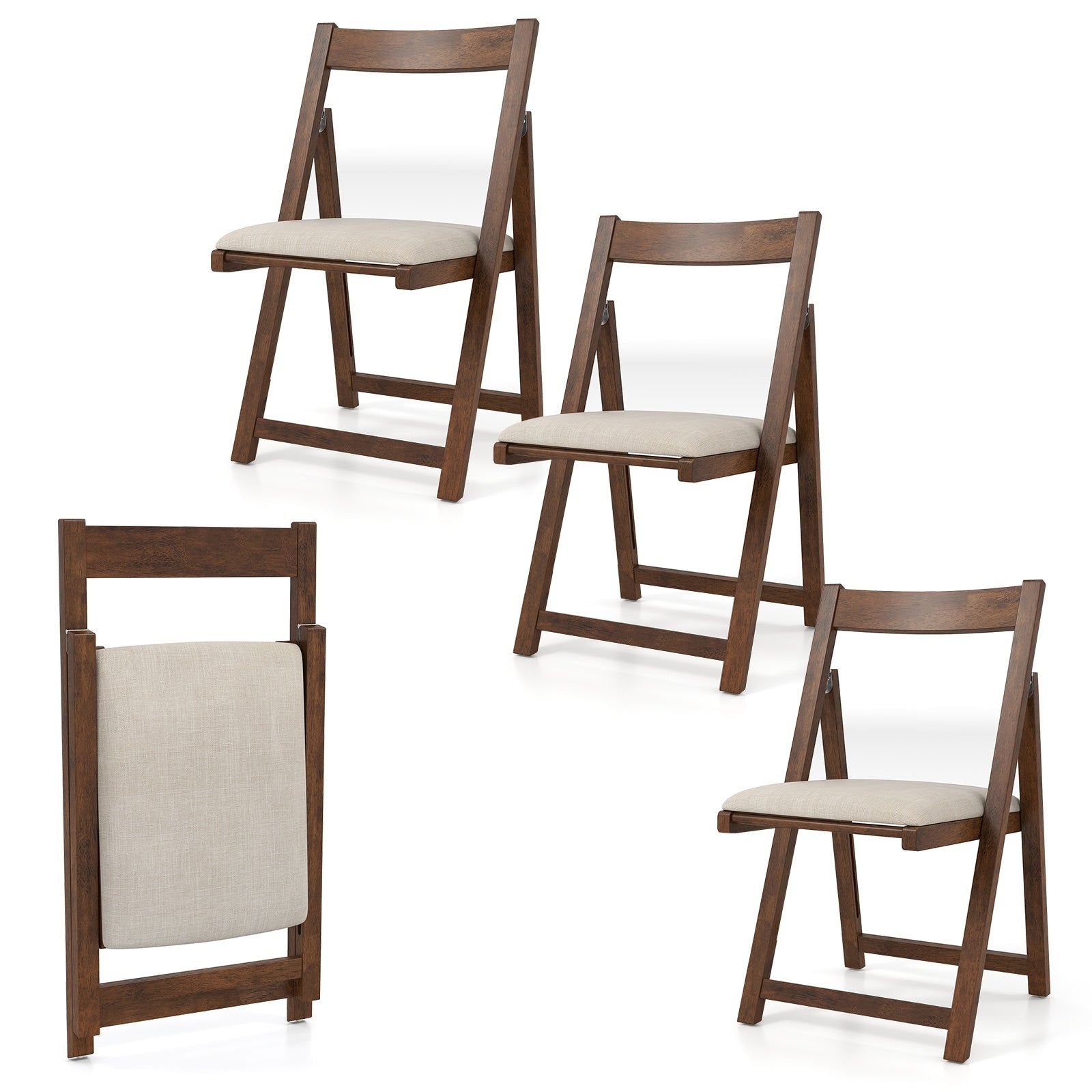 Gymax Upholstered Dining Chair Set Of 4 W Curved Backrest Rubber Wood