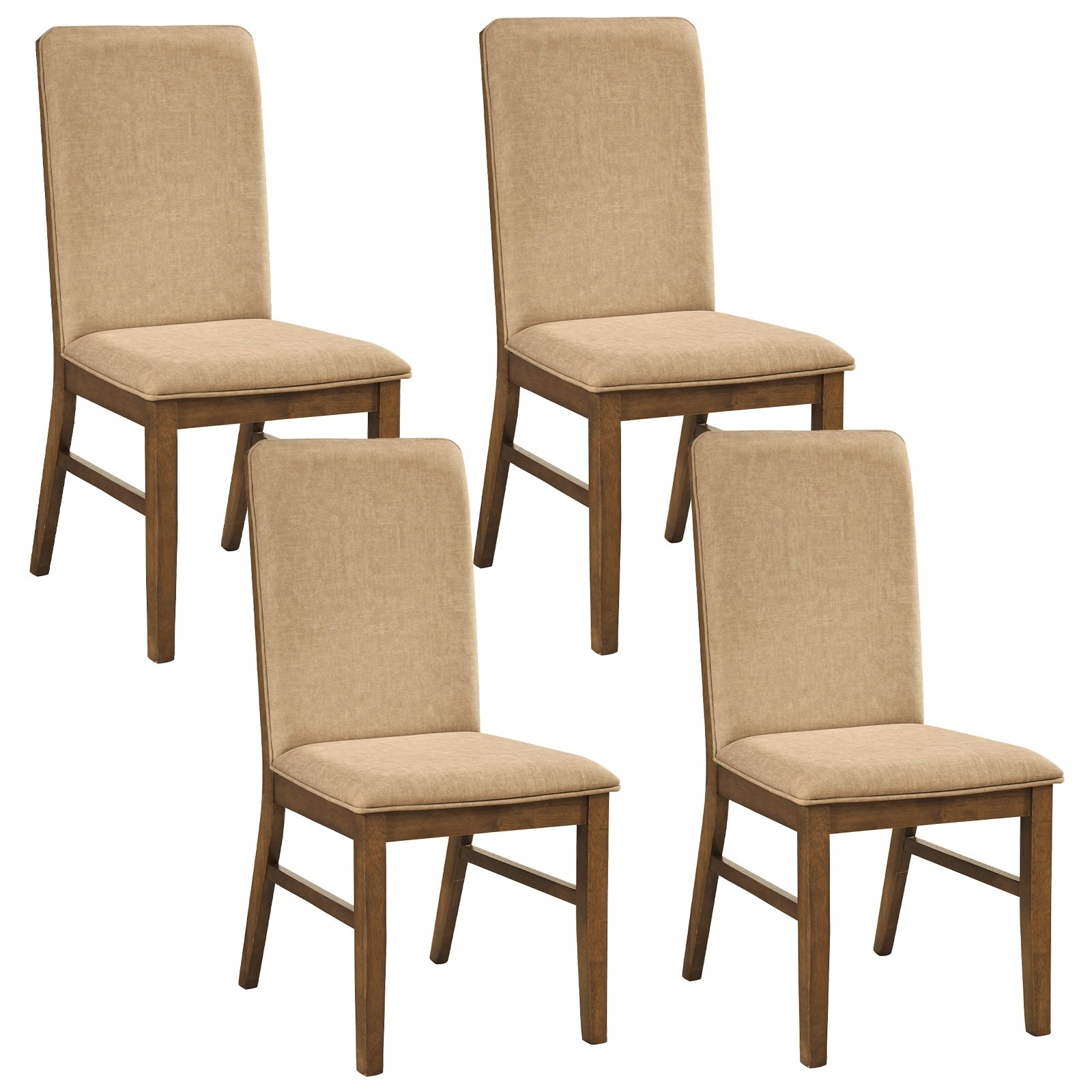 Gymax Upholstered Dining Chairs Set Of 4 W Solid Rubber Wood Legs For