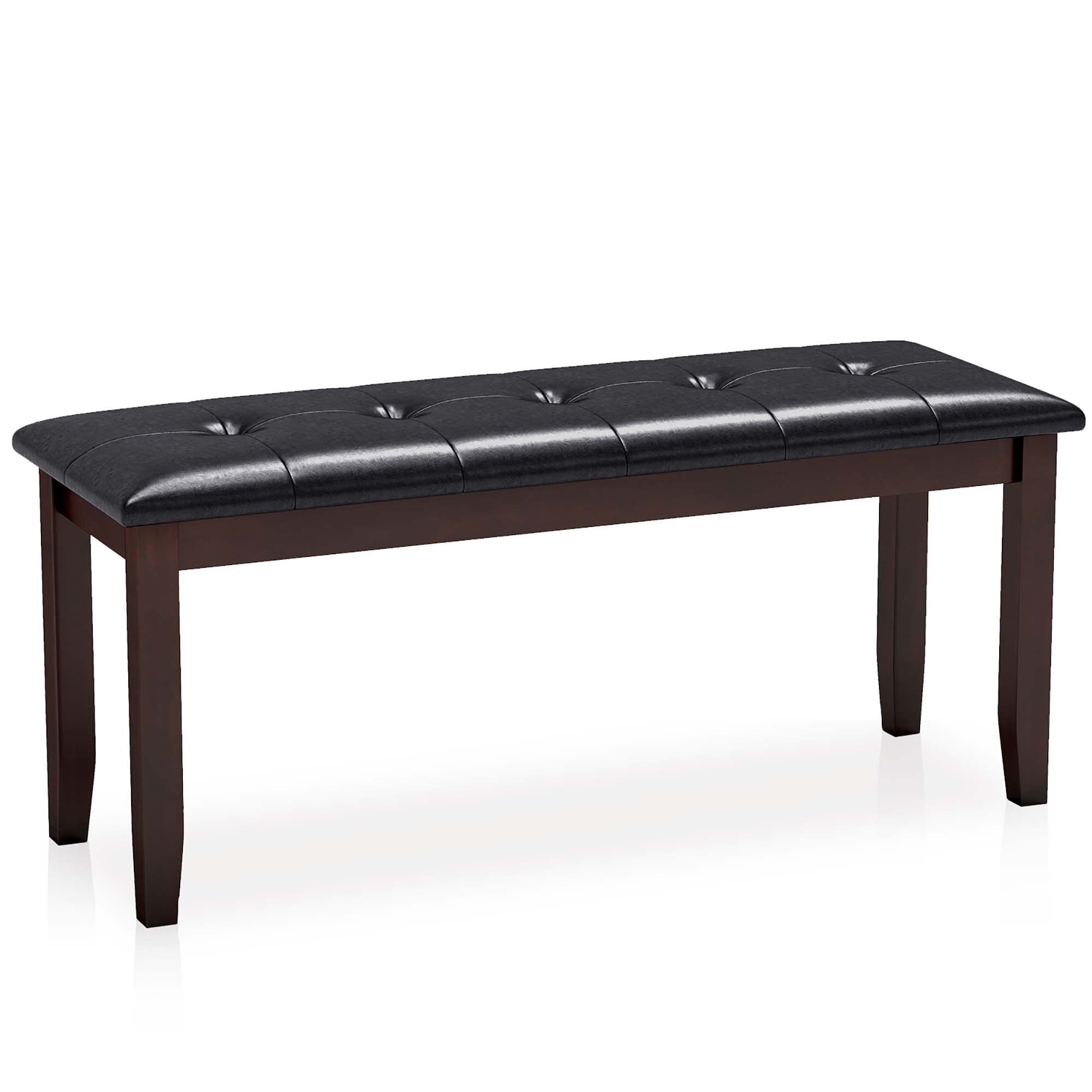 Gymax Upholstered Pu Dining Room Bench Solid Wood Button Tufted Dining Cherry See Details