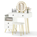 Gymax Vanity Desk W Mirror Lights Built In Power Outlet 4 Storage