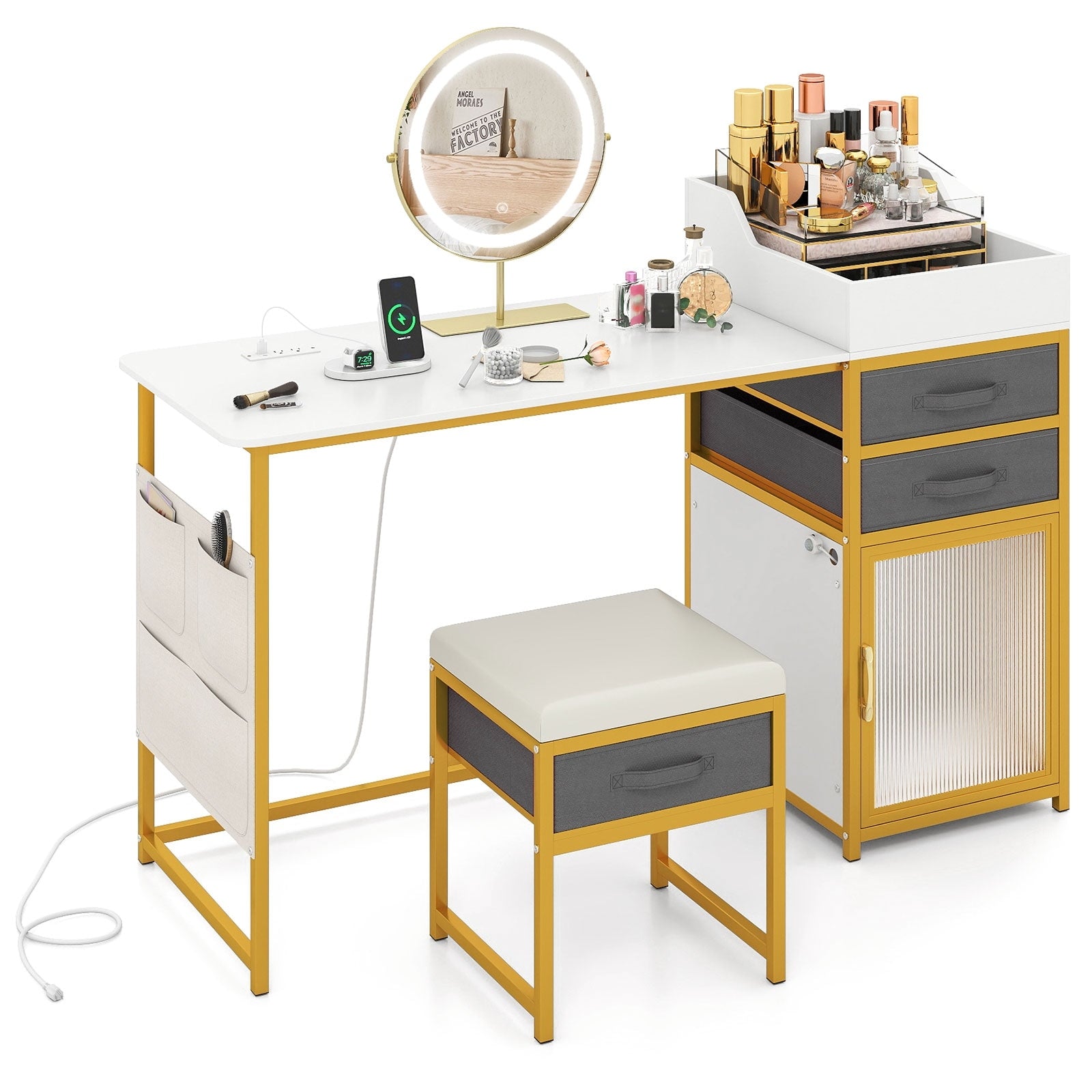 Gymax Vanity Desk W Rotatable Lighted Mirror 55 Makeup Vanity Table