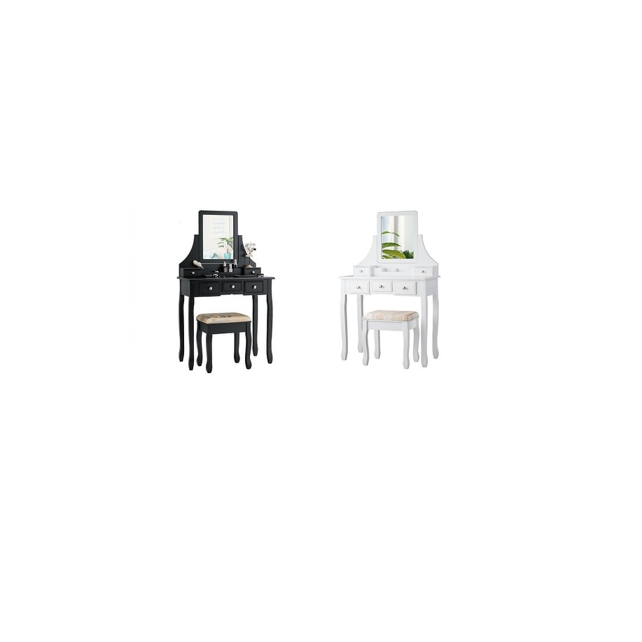 Gymax Vanity Set W 5 Drawers Removable Box Makeup Dressing Table And Stool Set