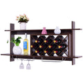 Gymax Wall Mount Wine Rack Organizer With Glass Holder Storage Shelf Home Decor