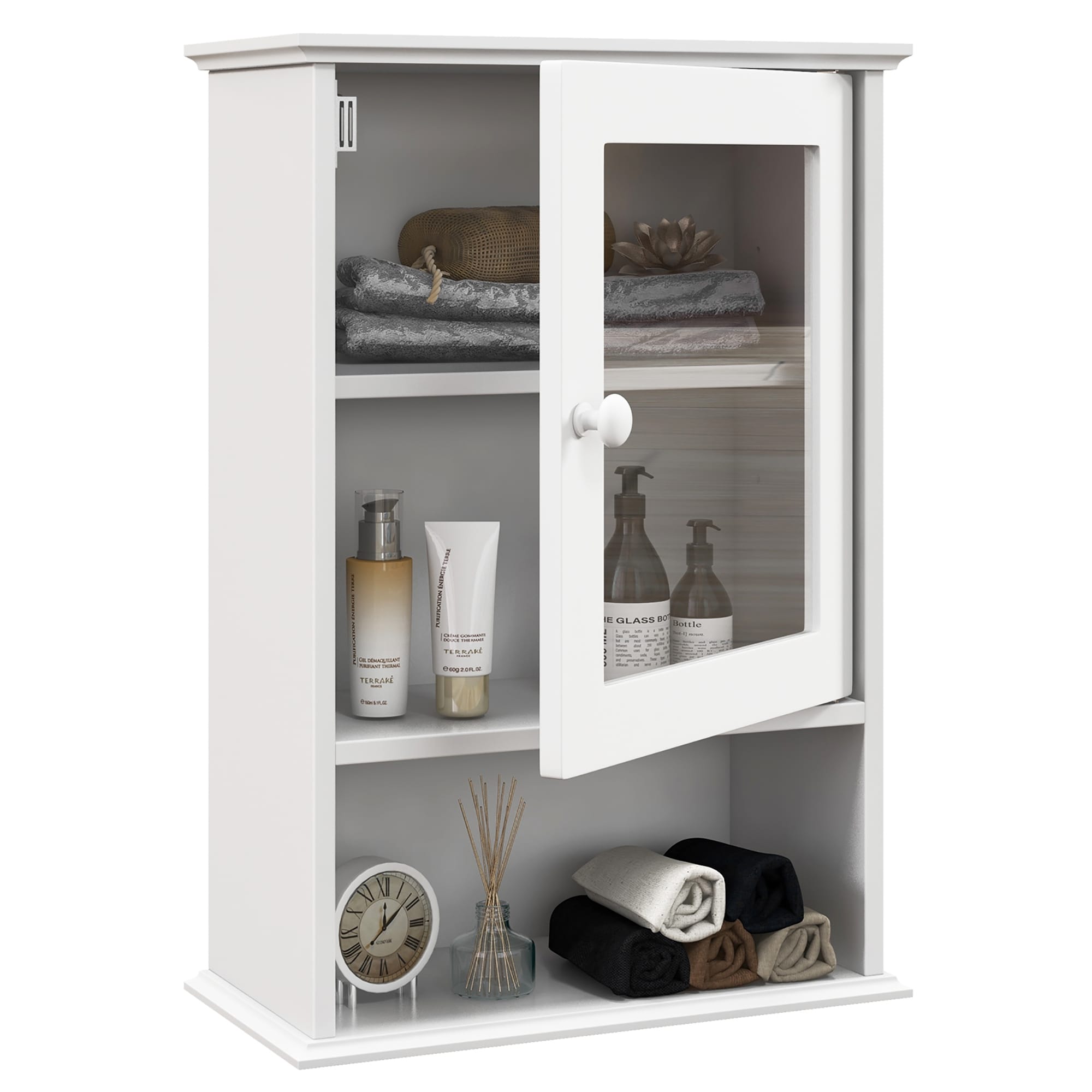 Gymax Wall Mounted Bathroom Cabinet Storage Organize Hanging Medicine Adjustable Shelf
