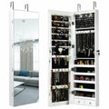 Gymax Wall Door Mounted Mirrored Jewelry Cabinet Storage Organizer W Lights Drawer