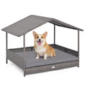 Gymax Wicker Dog House W Canopy Pe Rattan Dog Bed Waterproof Gray