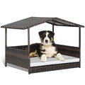 Gymax Wicker Dog House W Cushion Lounge Raised Rattan Bed For Off White
