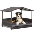 Gymax Wicker Dog House W Cushion Lounge Raised Rattan Bed For Grey