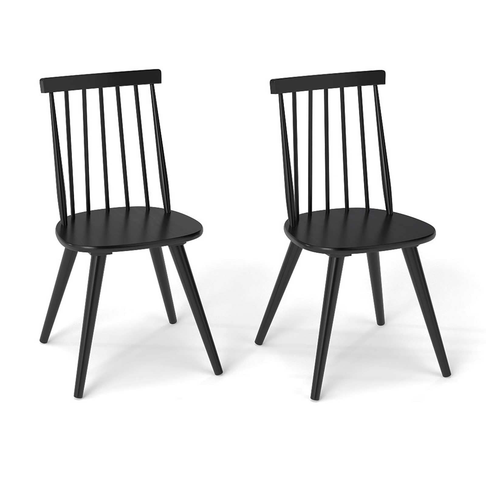 Gymax Windsor Dining Chairs Set Of 2 W Rubber Wood Frame High Spindle