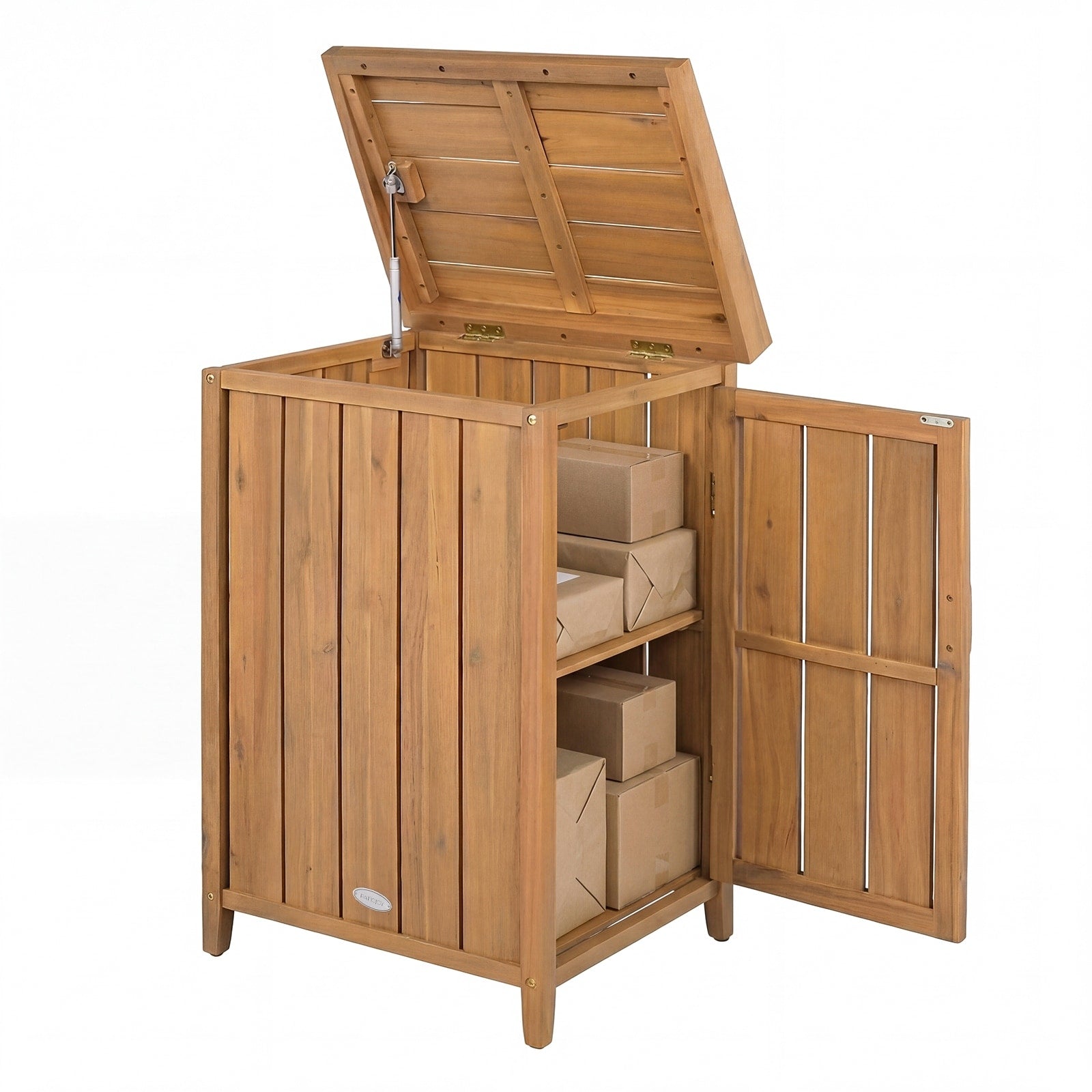 Gymax Wood Package Delivery Box W Openable Lid Removable Shelf Side