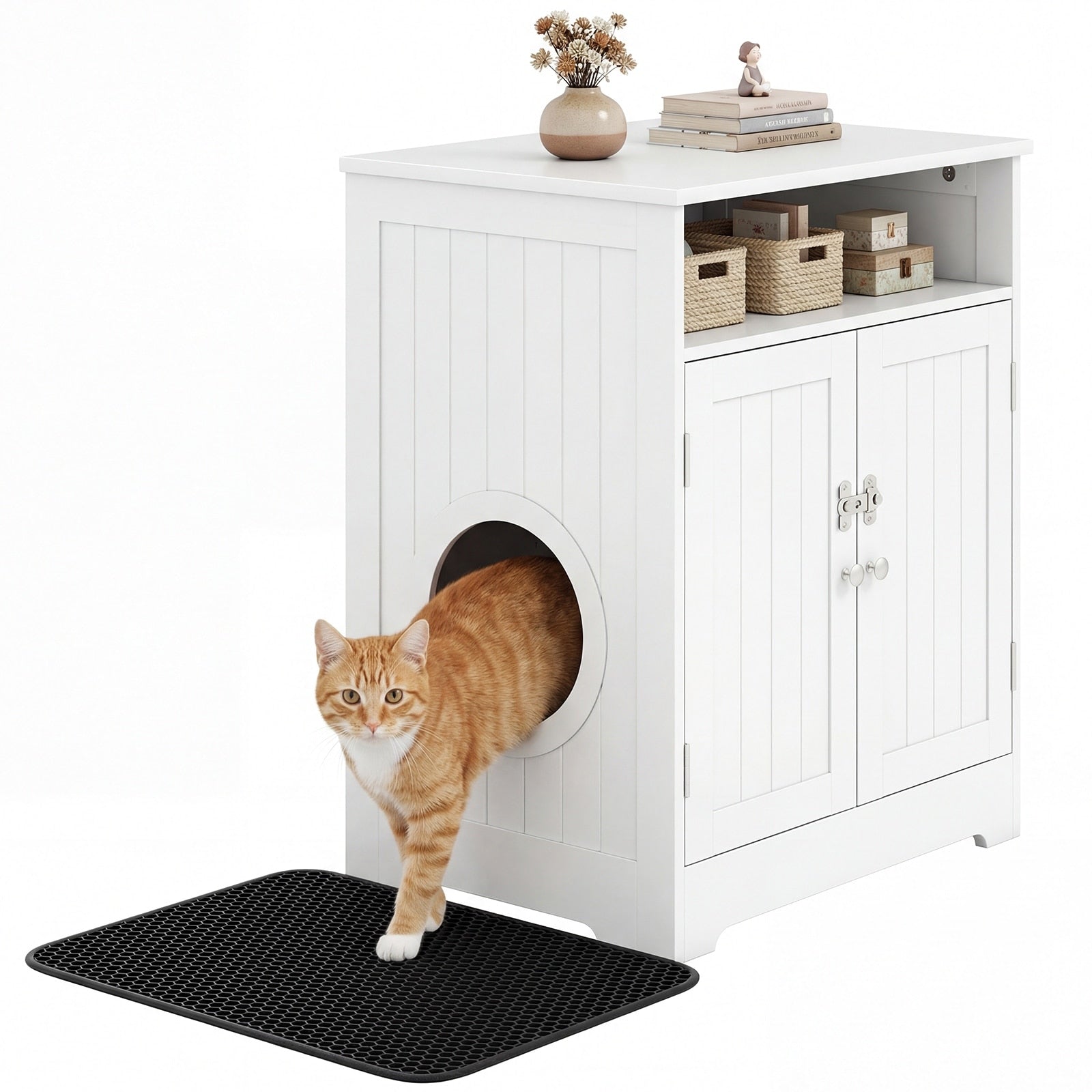 Gymax Wooden Cat Litter Box Enclosure W Easy Cleaning Litter Mat