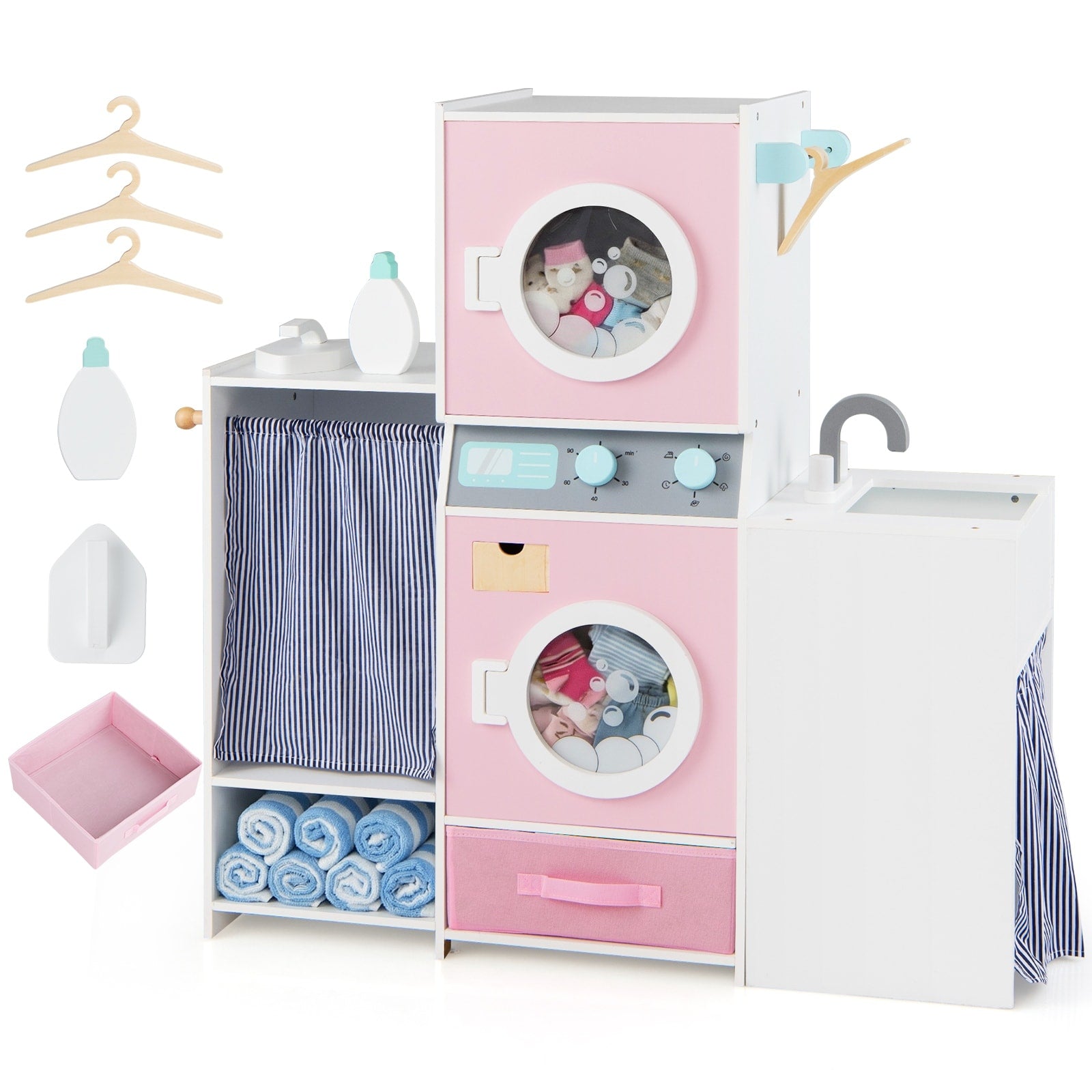 Gymax Wooden Kids Laundry Playset Pretend Toy Washing Machine W