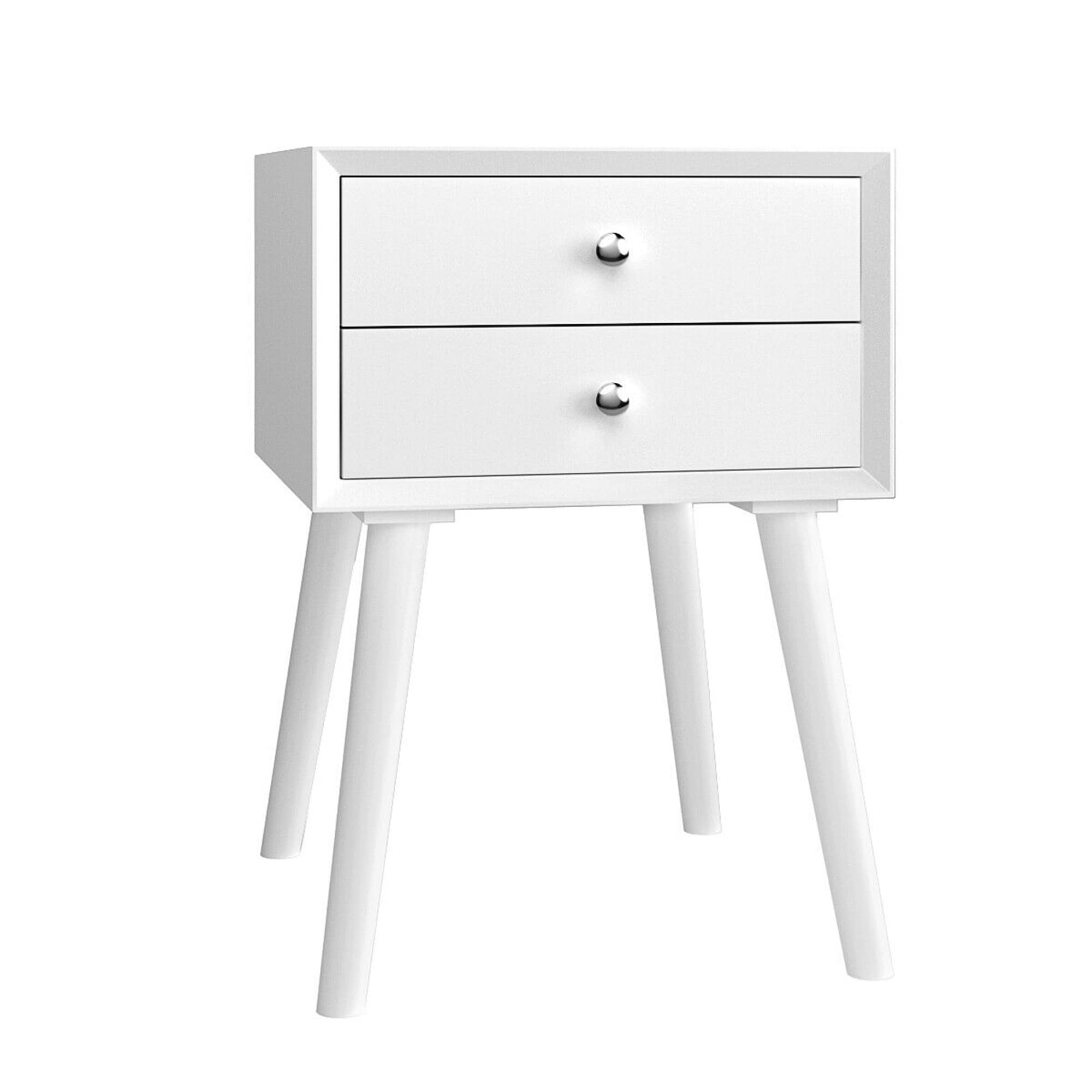 Gymax Wooden Nightstand Mid Century End Side Table Bedroom W 2 Storage
