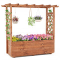 Gymax Wooden Raised Garden Bed Lattice Trellises Hanging Roof