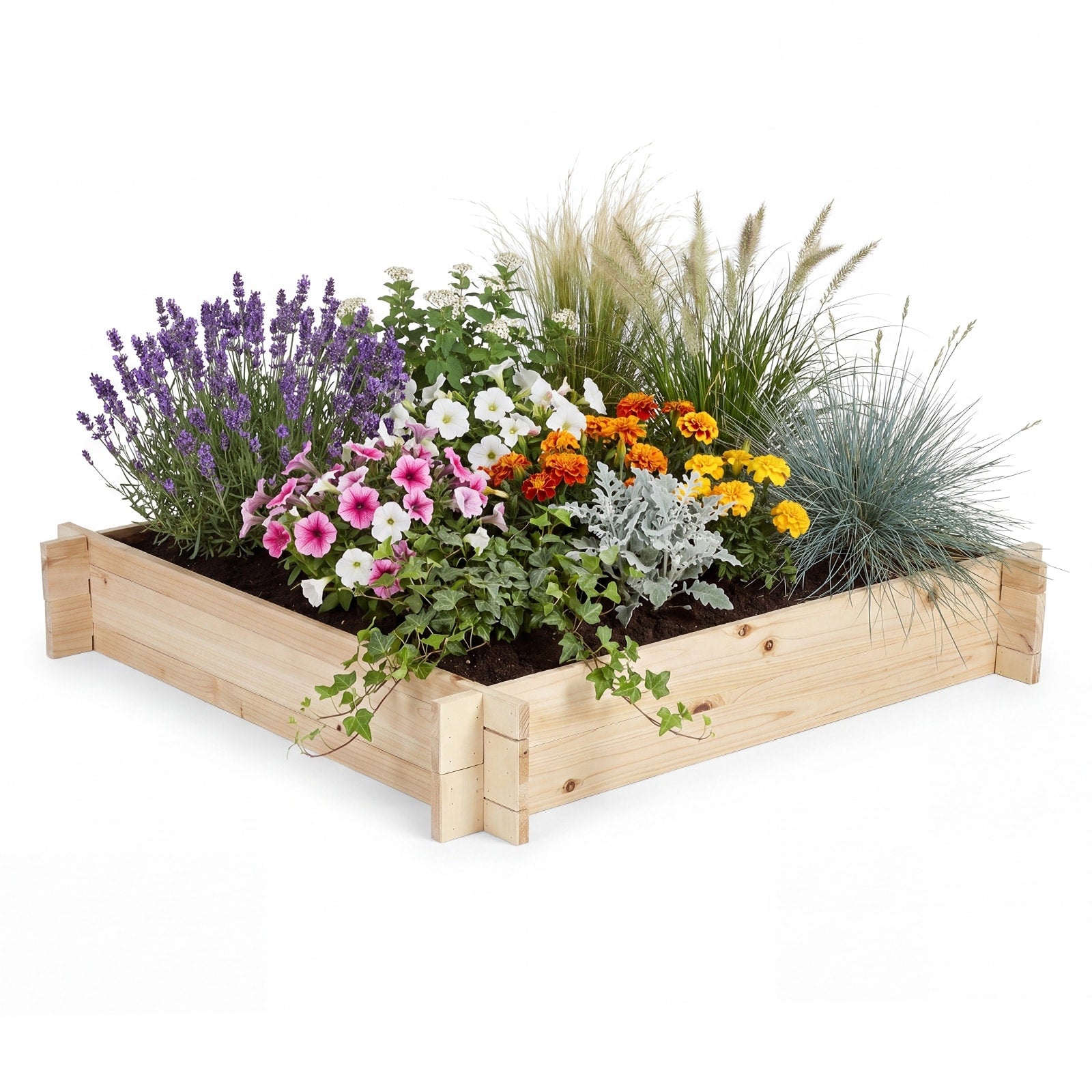 Gymax Wooden Raised Garden Bed Square Fir Wood Planter Box W