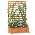 Gymax Wooden Raised Garden Bed W Vertical Trellis Liner Drainage
