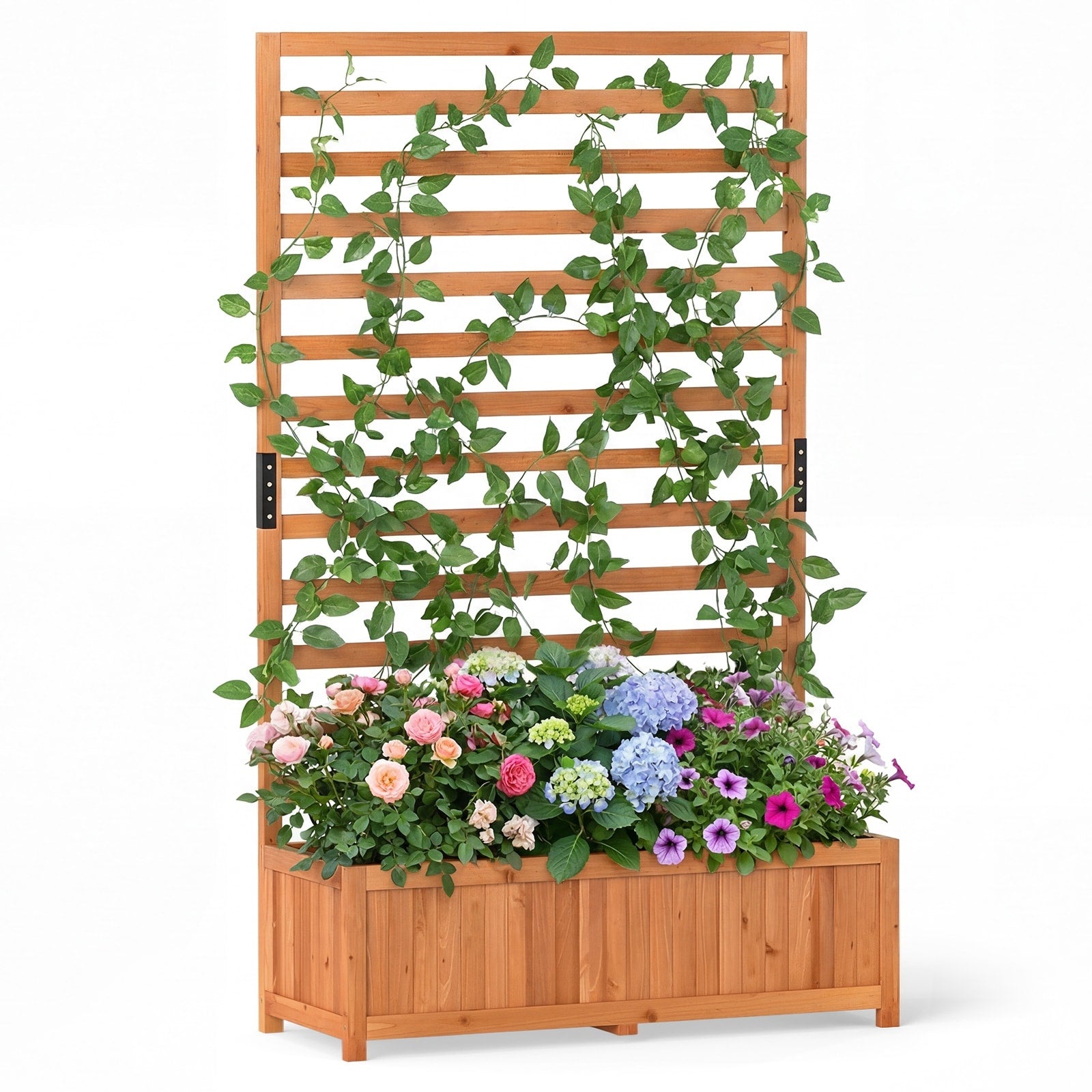 Gymax Wooden Raised Garden Bed W Vertical Trellis Liner Drainage