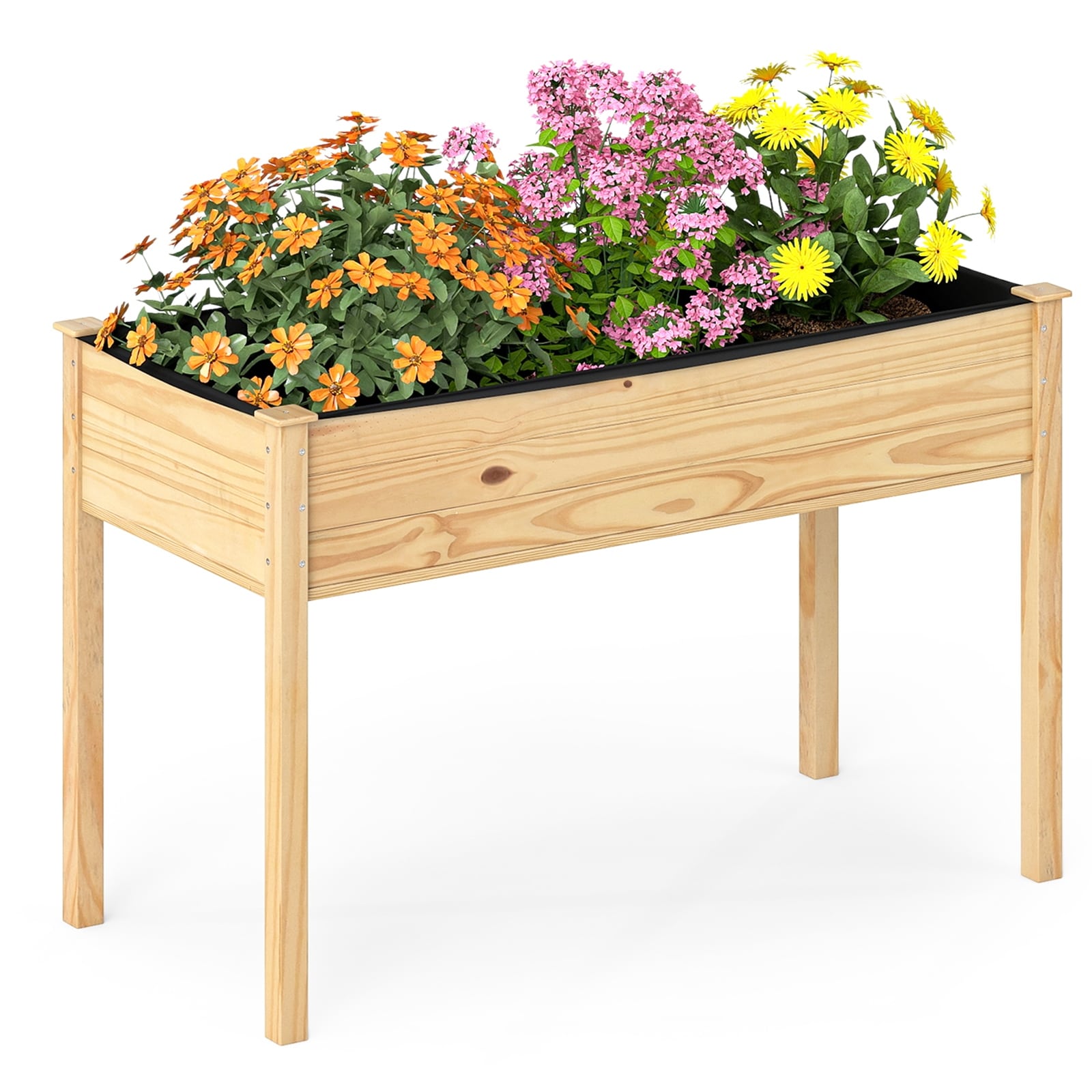 Gymax Wooden Raised Garden Bed W Legs Liner Drainage Holes Large