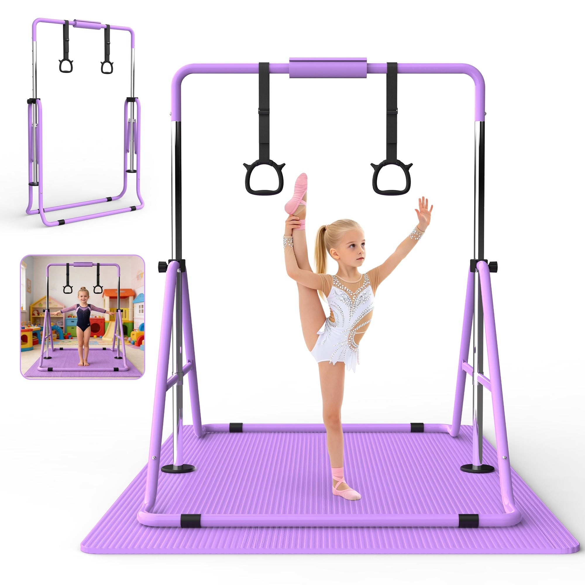 Gymnastics Bar For Kids Gymnastics Horizontal Bar With Adjustable Height Foldable Training Bar With Mat For Home Practice