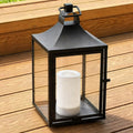 H14 Classic Farmhouse Outdoor Solar Lantern With Flickering Led Candle Black Metal Lantern With Tempered Glass For Patio Porch