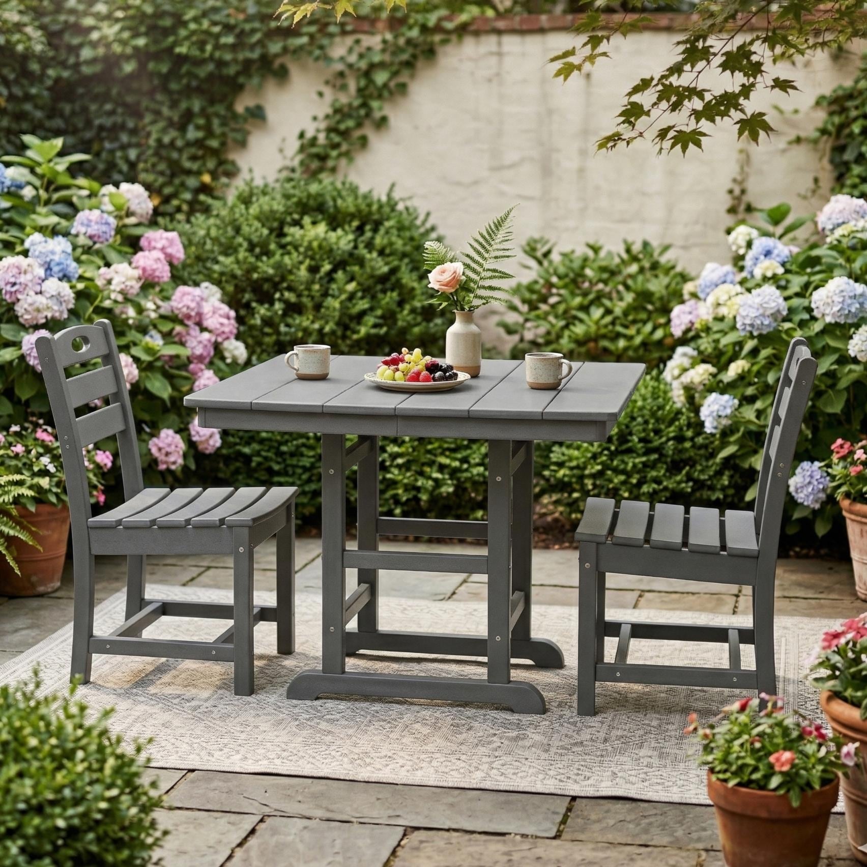 Hdpe 3 Piece Bistro Set With Square Table And 2 Chairs