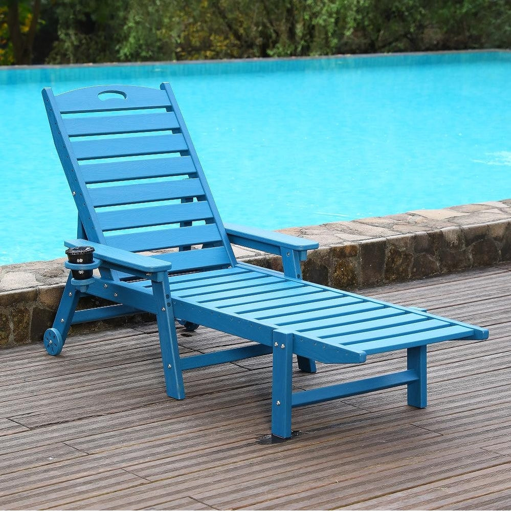 Hdpe Chaise Lounge Chair Outdoor Pool Lounge Chairs With 4 Position Adjustable Backrest Supports Up To 400 Lbs