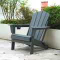 Hdpe Folding Adirondack Chair With Dual Cup Holder Wood Texture Gray