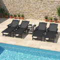 Hdpe Wood Grain Outdoor Chaise Lounge Set Of 2 6 Position Adjustable Sun Lounger With Casters Cup Holder For Patio