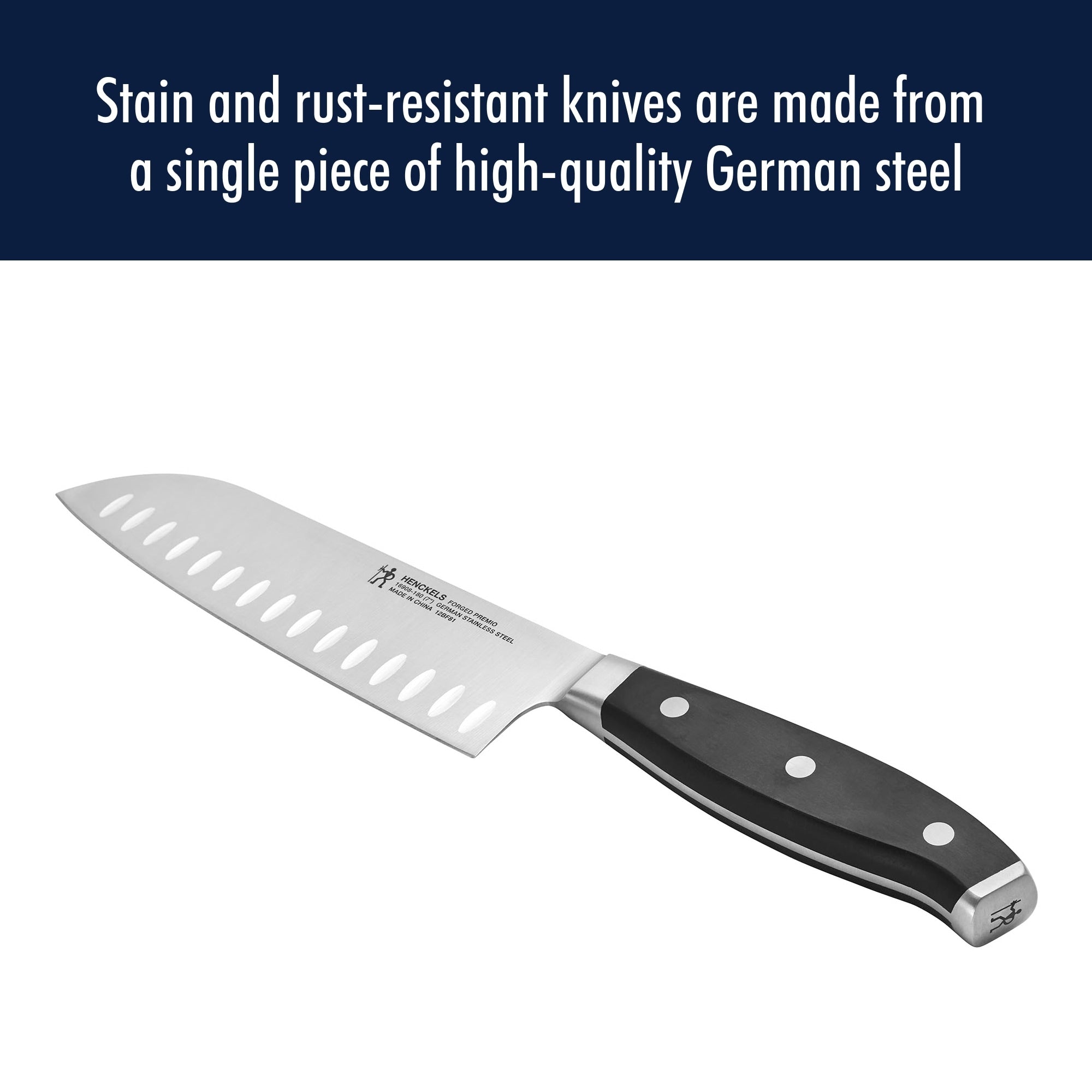 J.A. Henckels International Forged Premio Hollow Edge Santoku Knife Black Stainless Steel