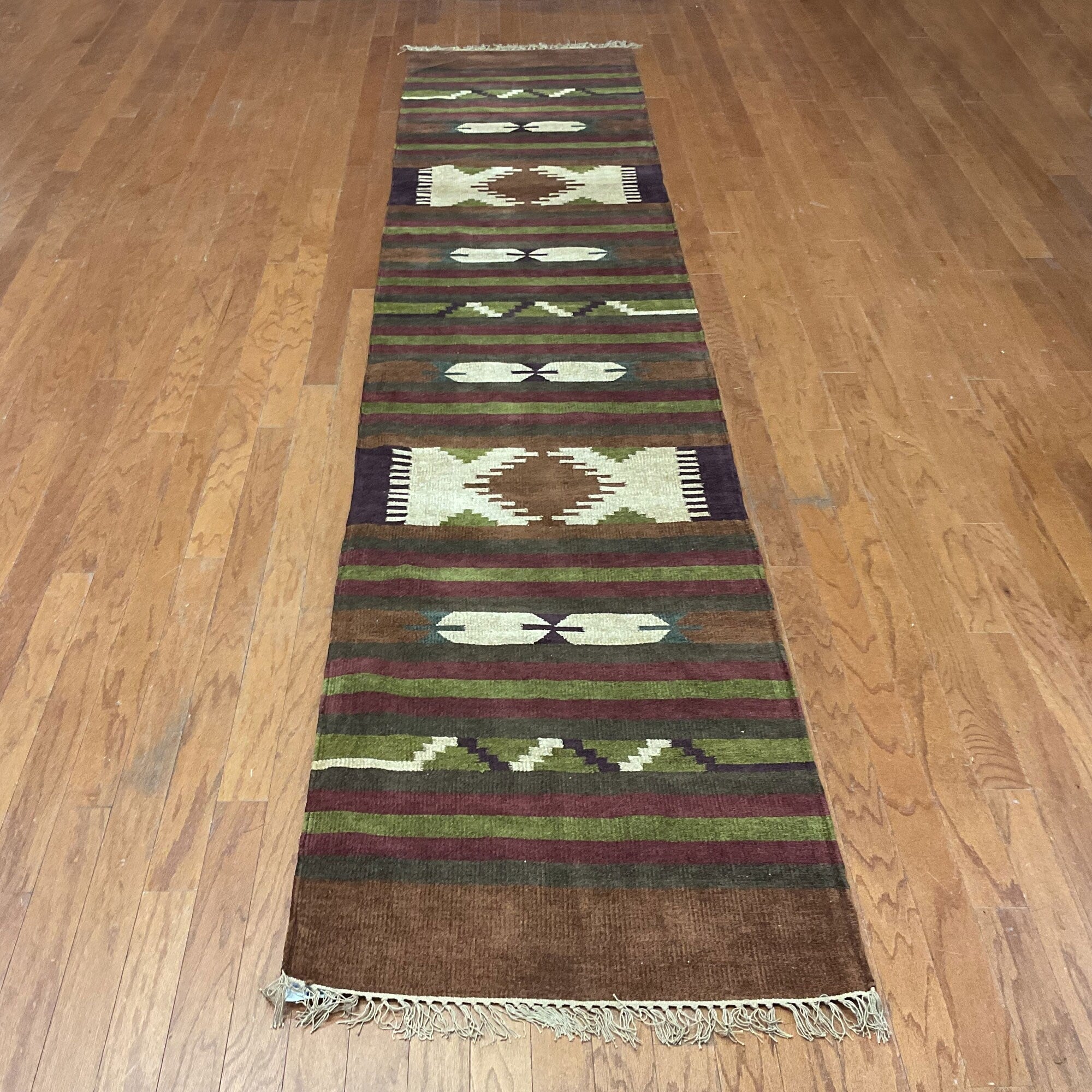 Handmade Herat Oriental Indo Chenille Dhurrie Wool Runner India 26 X 12