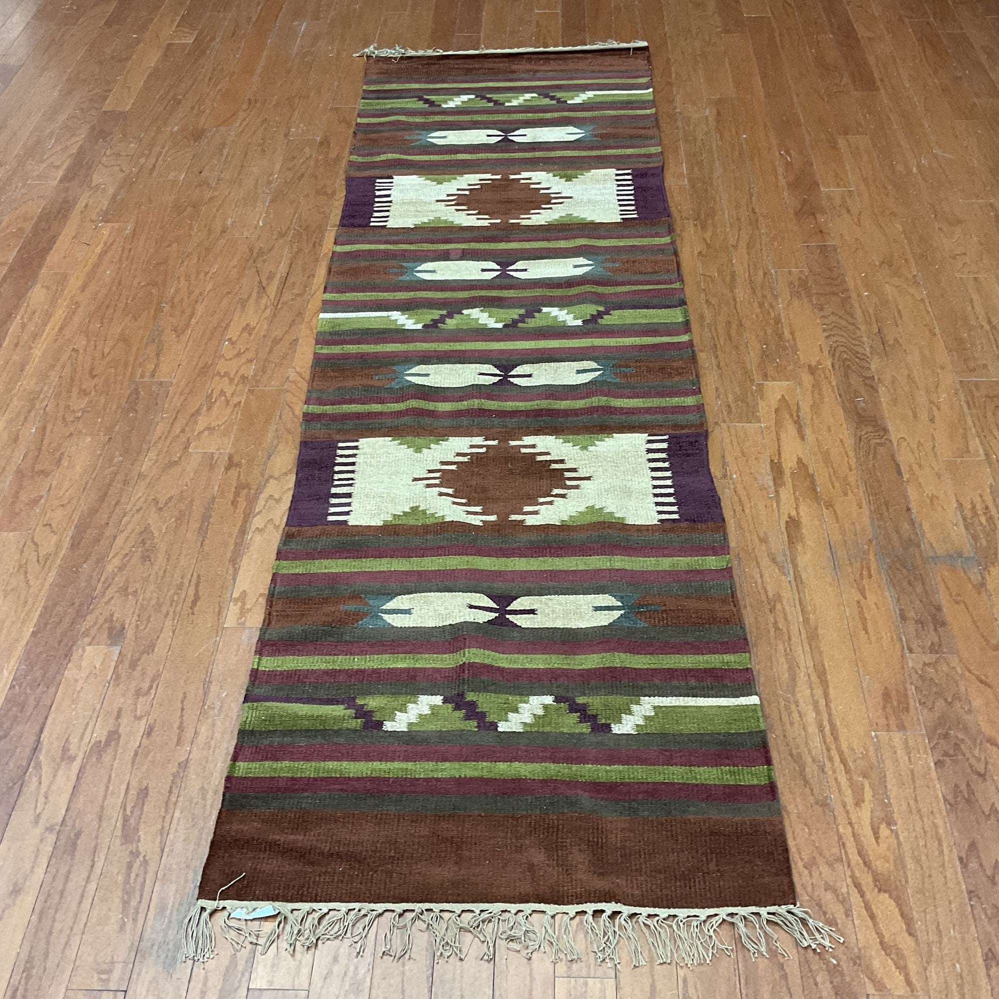 Handmade Herat Oriental Indo Chenille Dhurrie Wool Runner India 26 X 8
