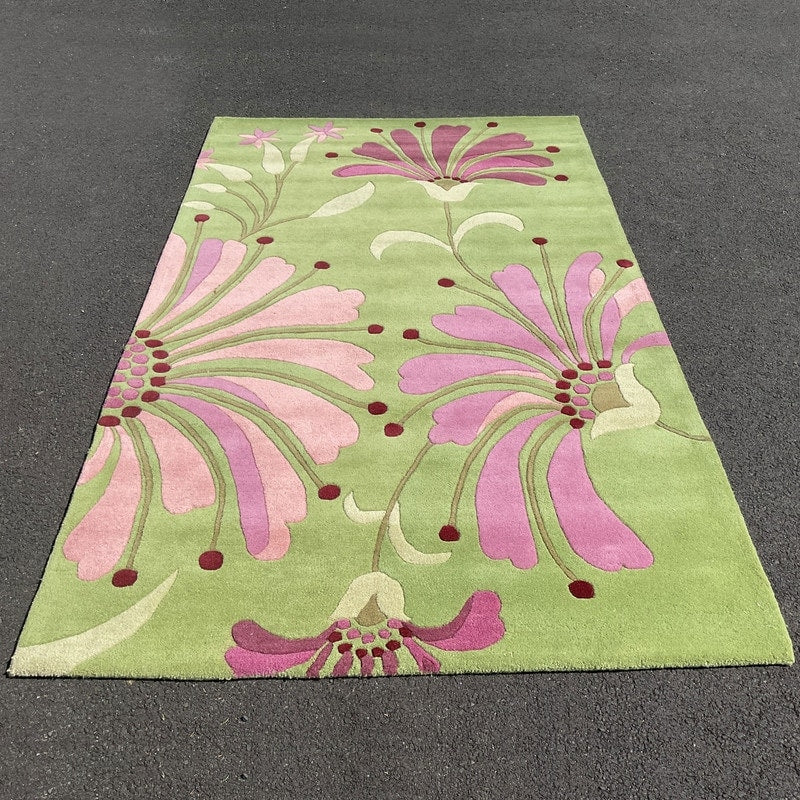 Handmade Herat Oriental Indo Light Green Pink Wool Rug India 5 X 8