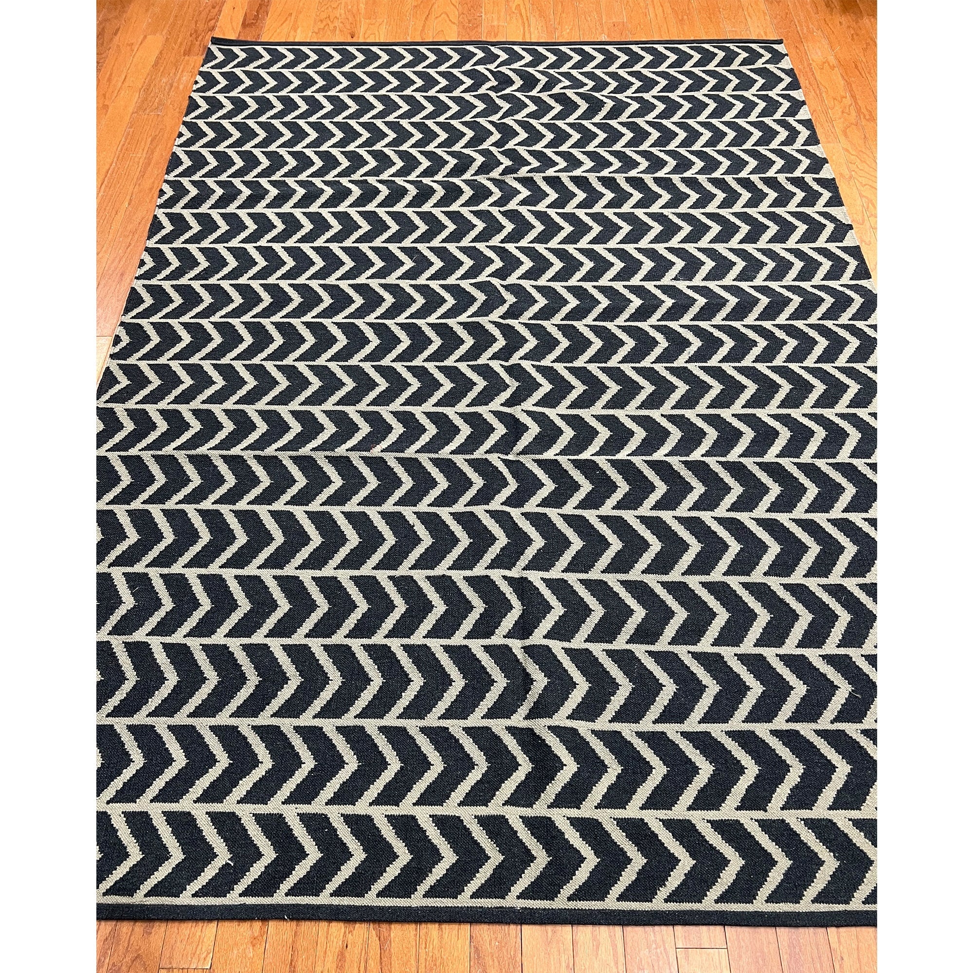 Handmade Herat Oriental Indo Tribal Vegetable Dye Kilim Black Beige Wool Rug India 56 X 8