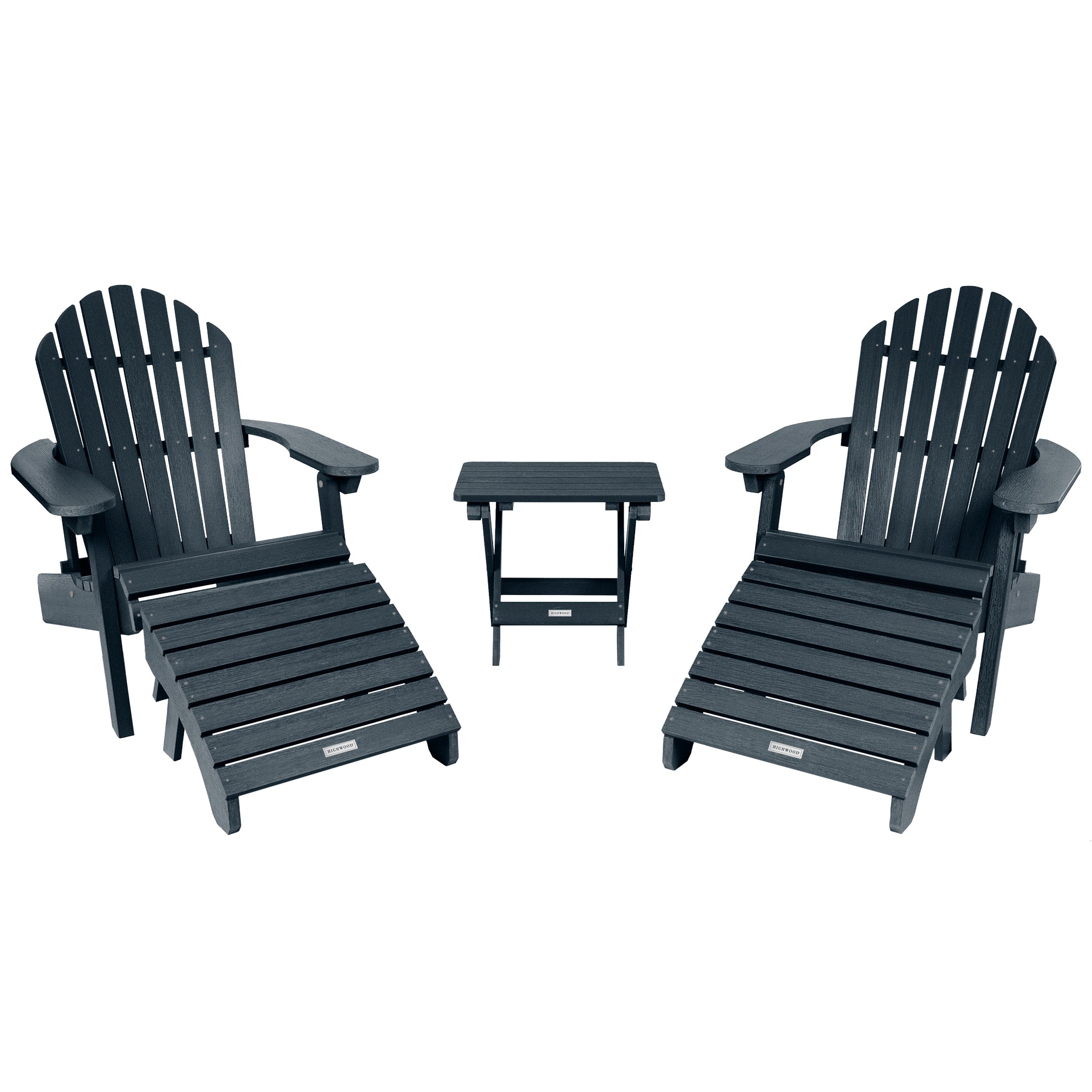 Havenside Home Yorkville 2 Reclining Adirondack Chairs With Matching Ottomans And Folding Side Table