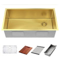 Higold 33 Inch Farmhouse Sink With Deep Bowl Stainless Steel Undermount Kitchen Sink Side Drainer Hole Designed Pvd Gold