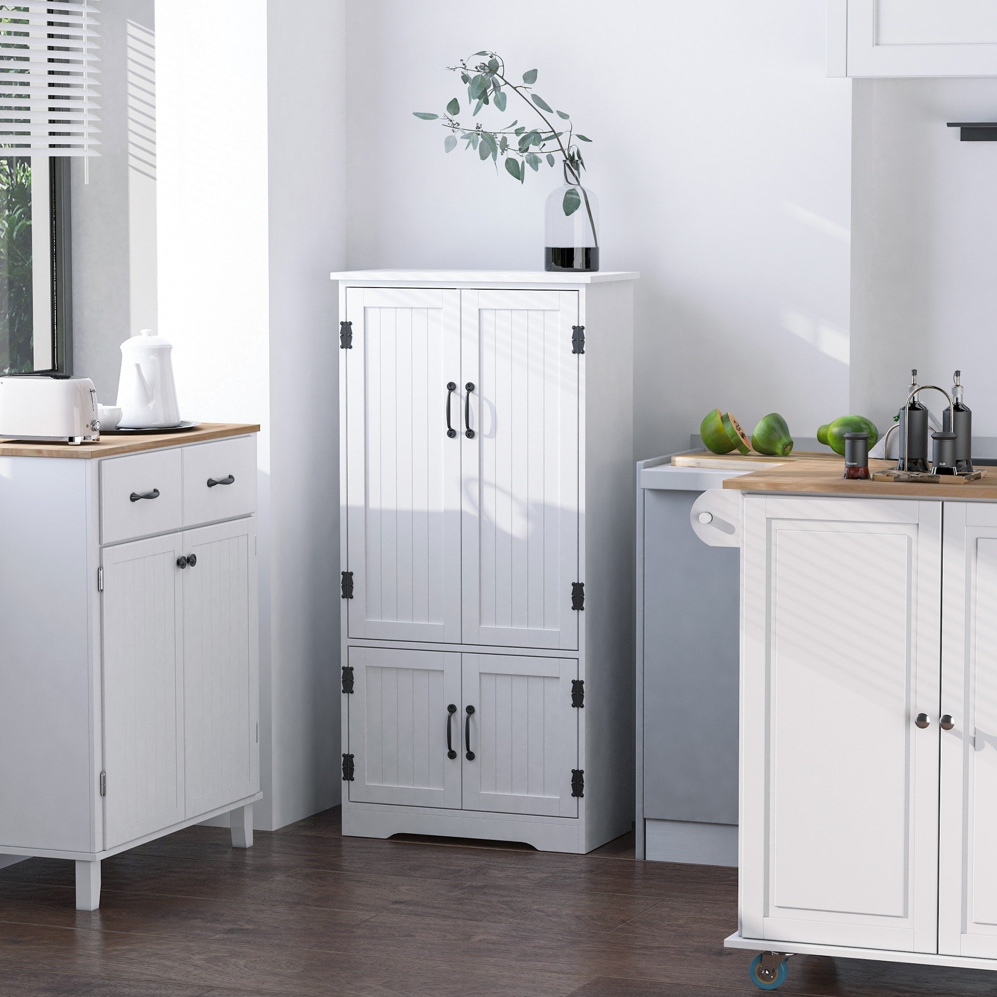Homcom 4 Door Practical Storage Cabinet Multi Storey Flexible Space Pantry W Adjustable Shelves 2 Lower Doors White