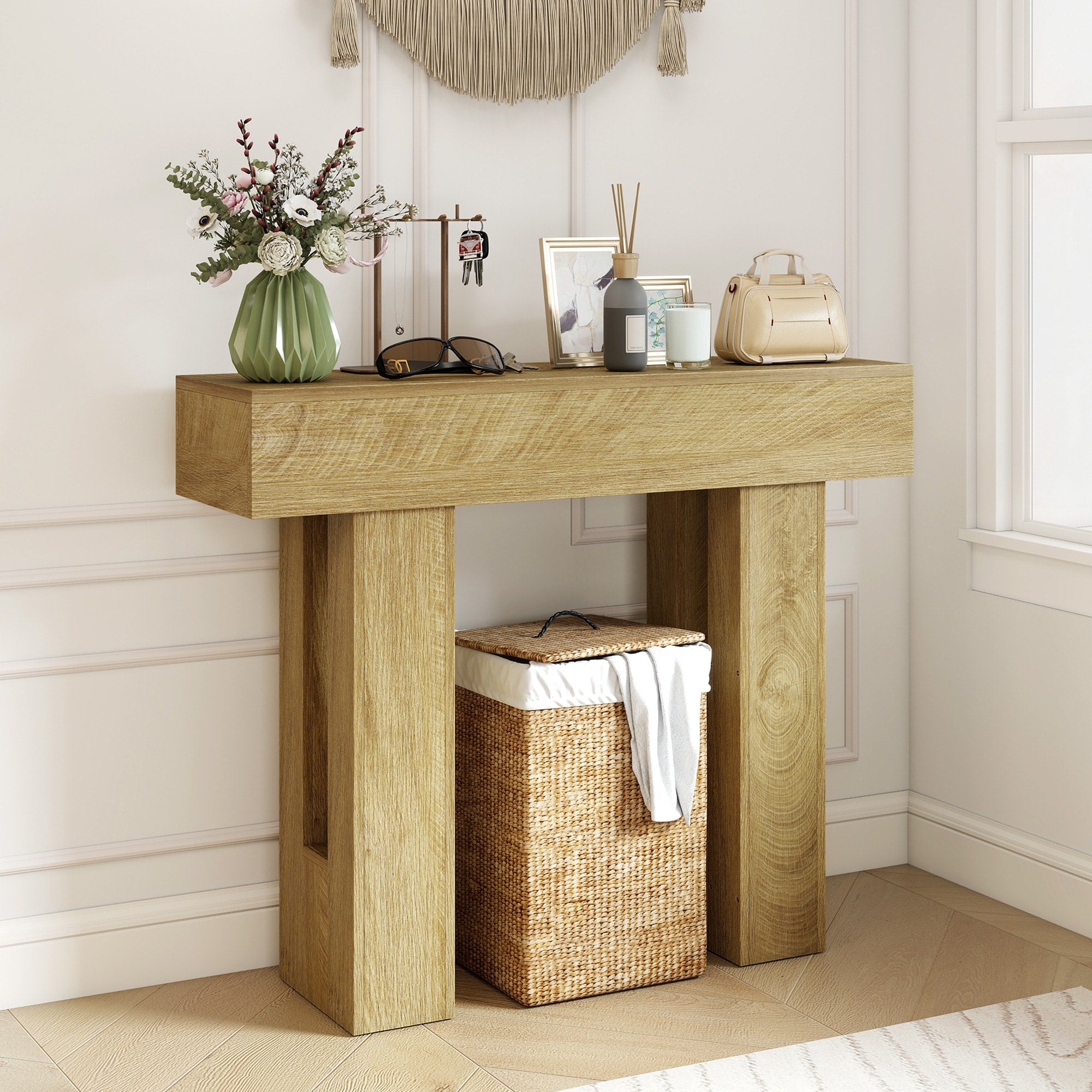 Homcom 41.7 Entryway Table Narrow Farmhouse Console Table With Thickened Tabletop And Legs For Entryway Behind Couch Sofa
