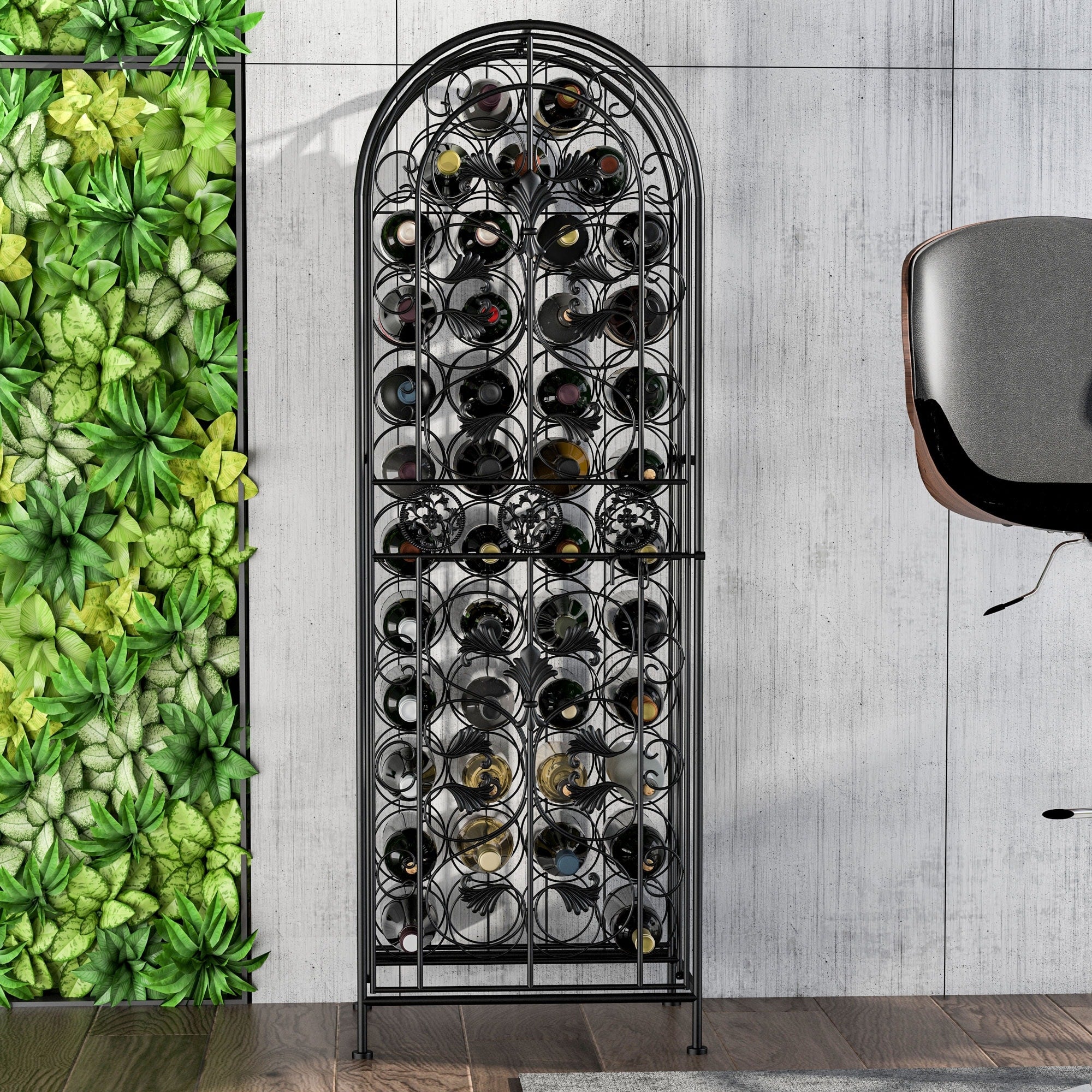 Homcom Free Standing Decorative Wrought Iron Wine Rack Jail