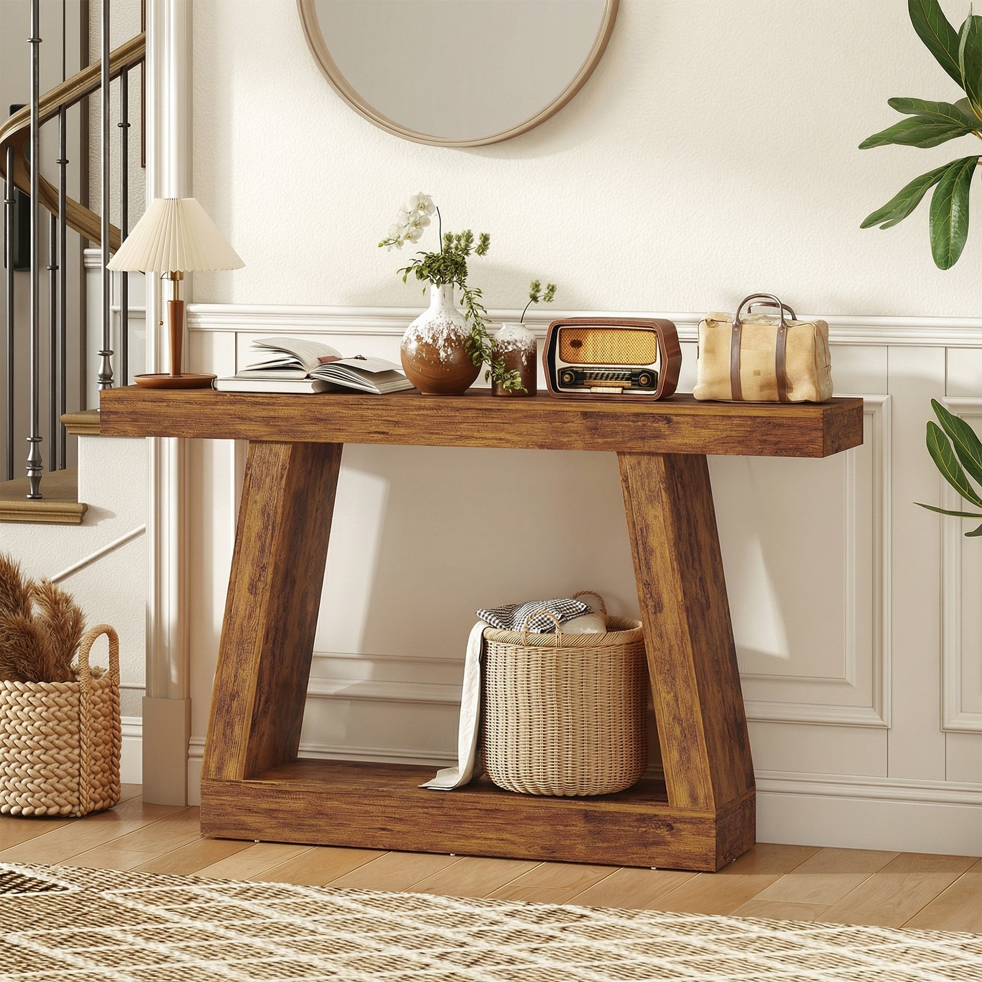 Homcom 55.1 Entryway Table 2 Tier Farmhouse Console Table With Thickened Tabletop