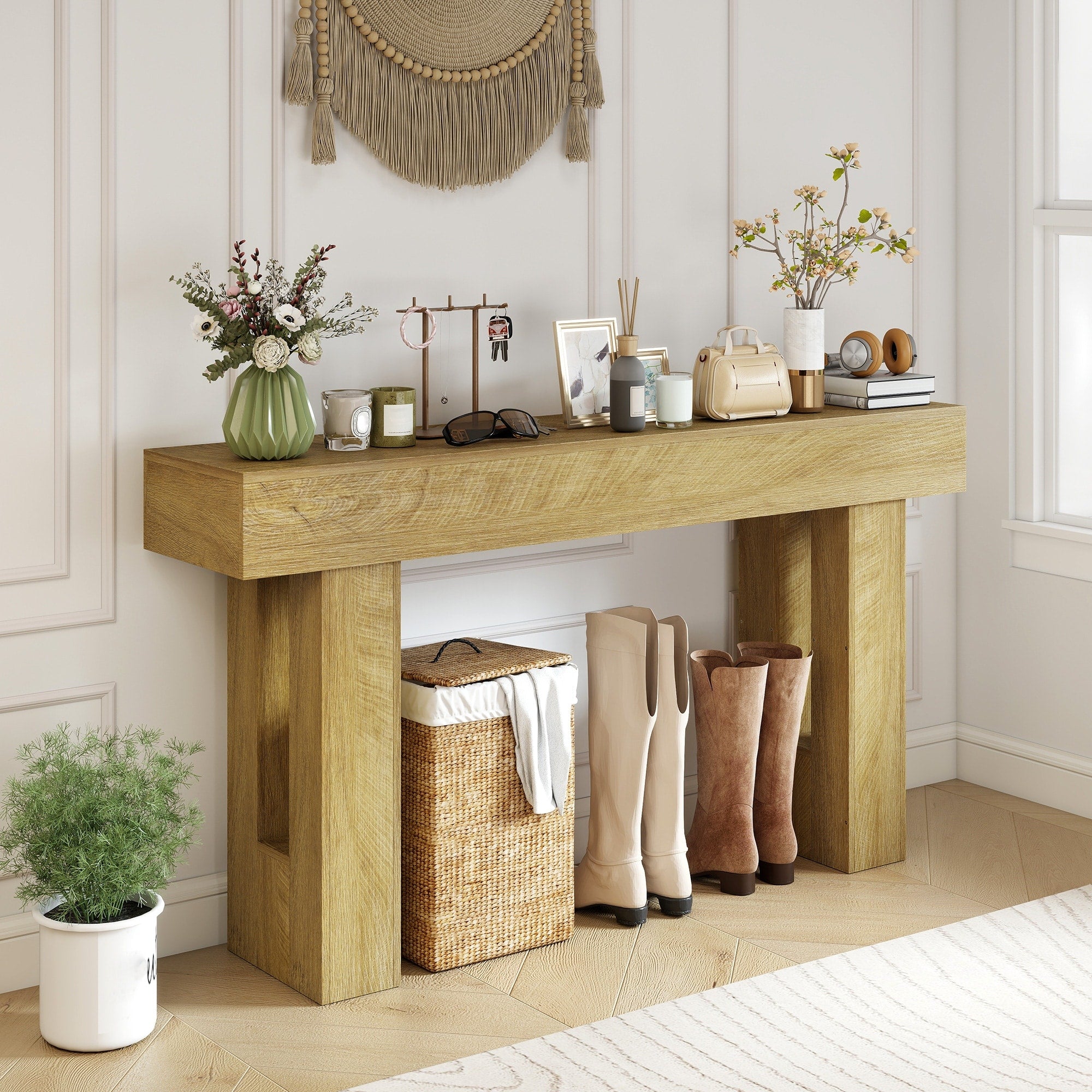 Homcom 63 Entryway Table Narrow Farmhouse Console Table With Thickened Tabletop And Legs For Entryway Oak
