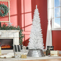 Homcom 6 Pvc Unlit Slim Pencil Hinged Artificial Noble Fir Christmas Tree With Metal Stand 390 Branch Tips White N A