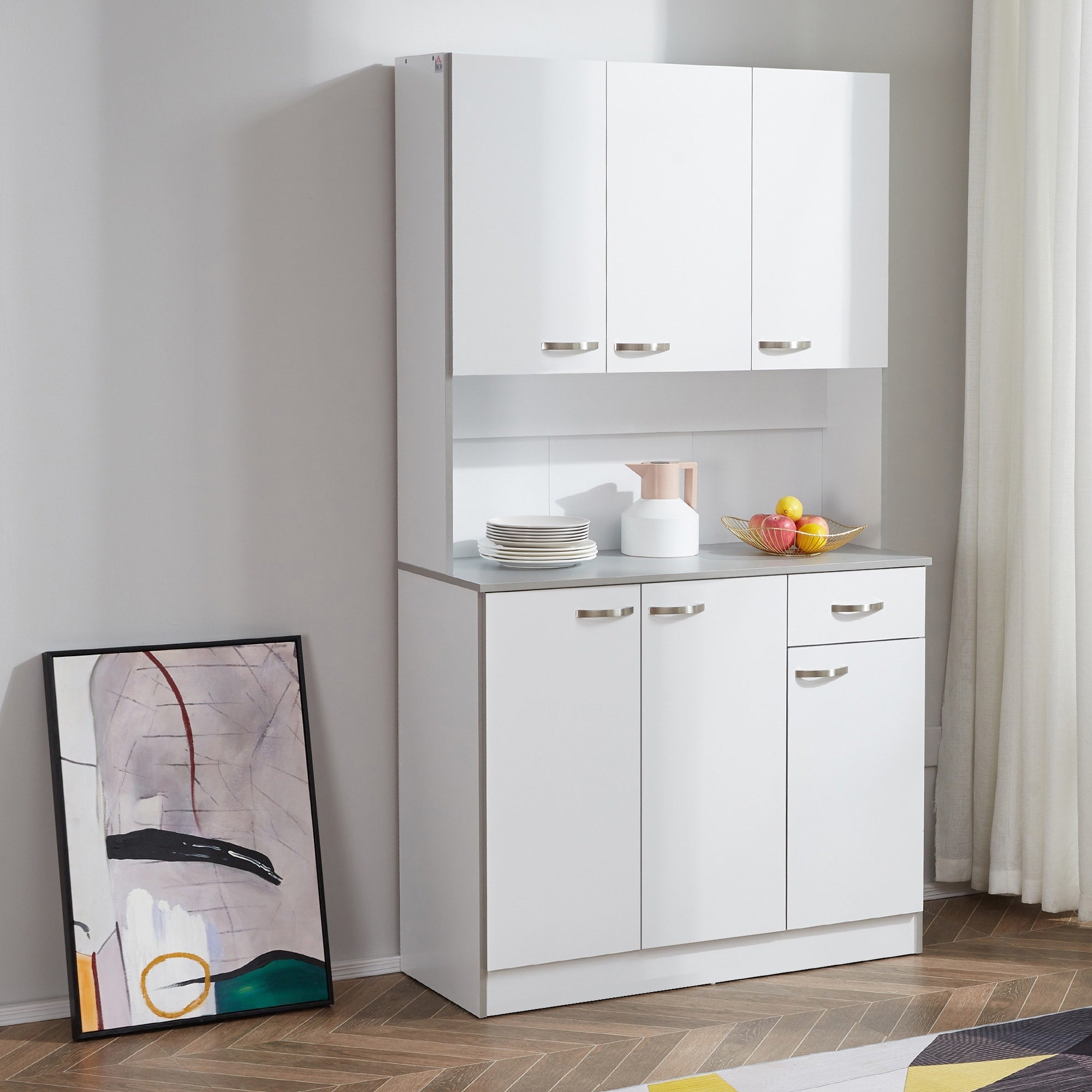 Homcom 71 Microwave Storage Cabinet With Doors And Shelves White
