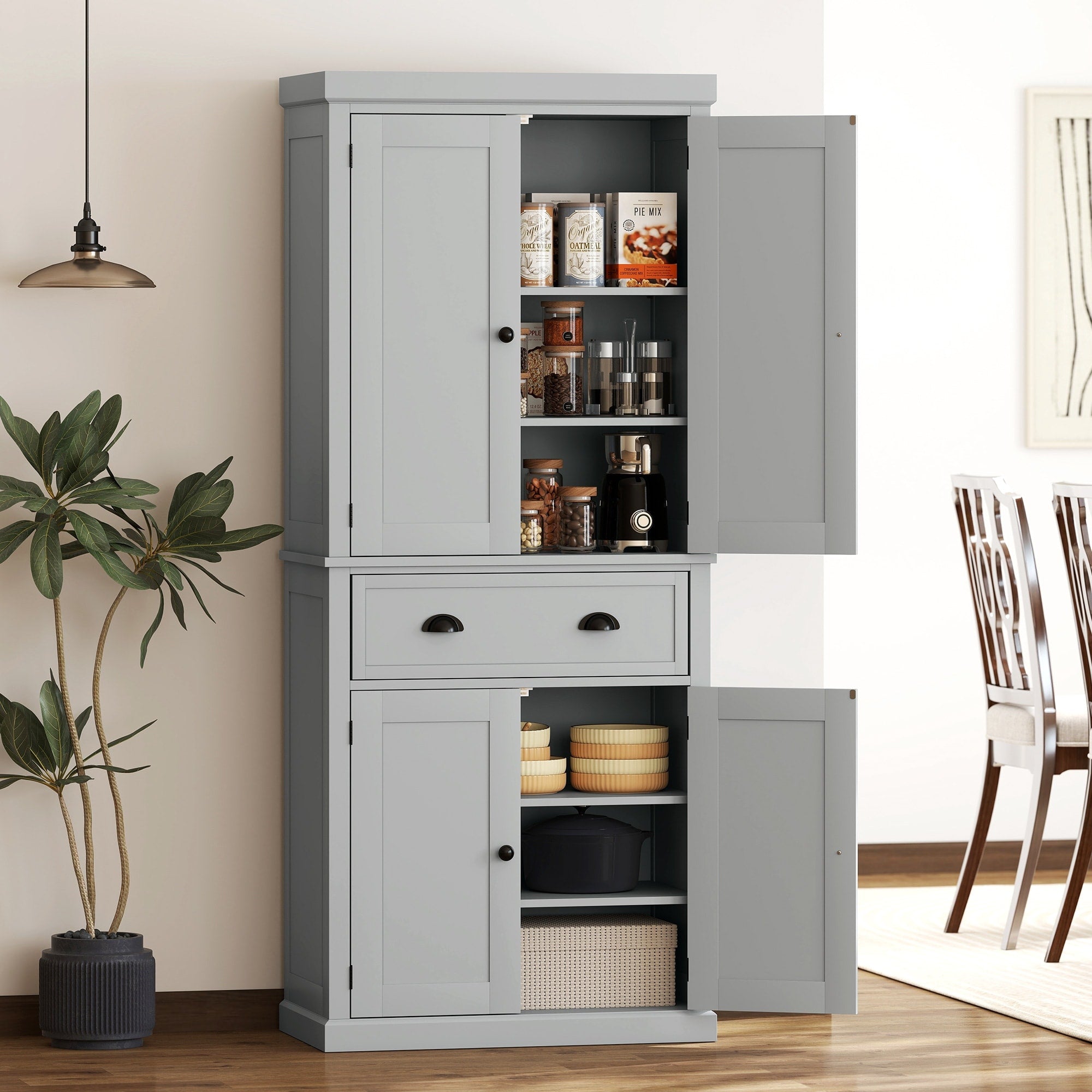 Homcom 72.5 Kitchen Pantry Cabinet Traditional Freestanding Storage Cabinet With 4 Doors