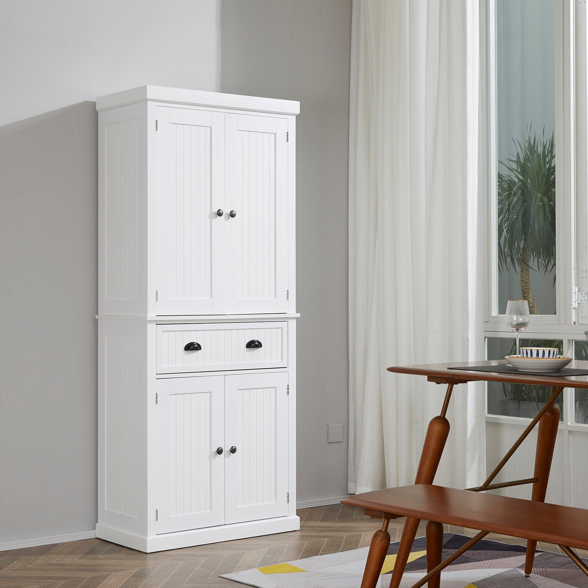 Homcom Tall 72 Traditional Colonial Style Standing Kitchen Pantry Cupboard Cabinet White