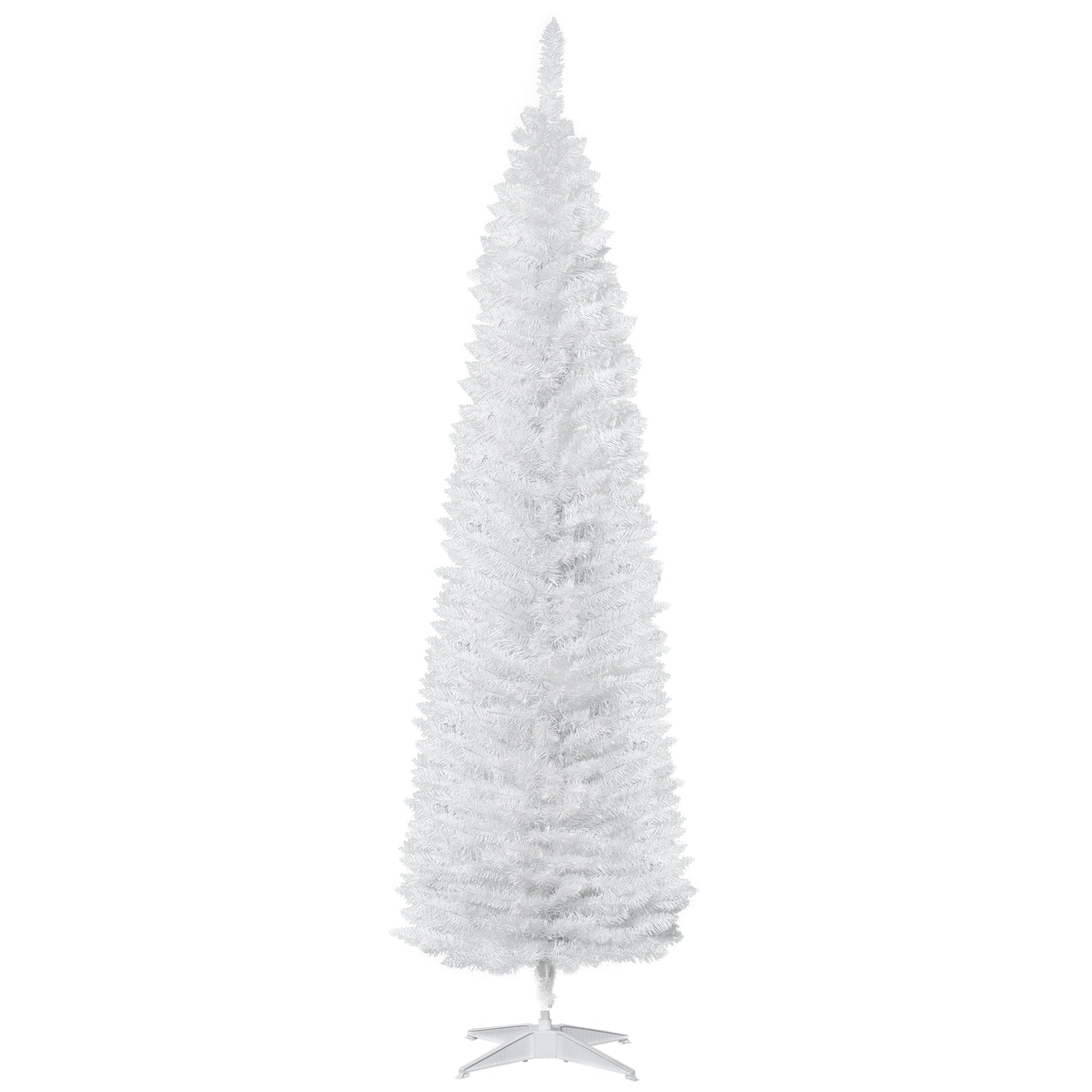 Homcom 7 Pvc Unlit Slim Pencil Hinged Artificial Noble Fir Christmas Tree With Metal Stand 390 Branch Tips Green N A