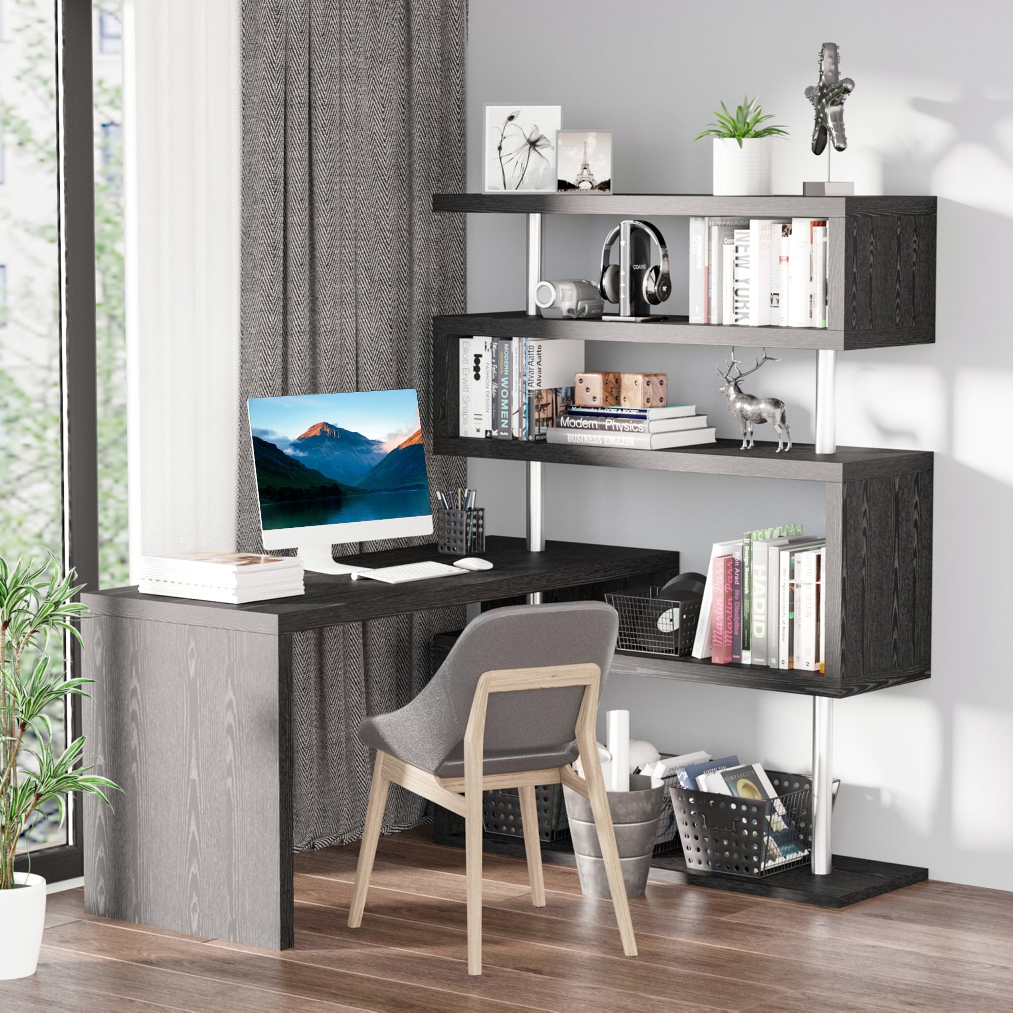 Homcom Rotating Home Office Corner Desk And Shelf Combo