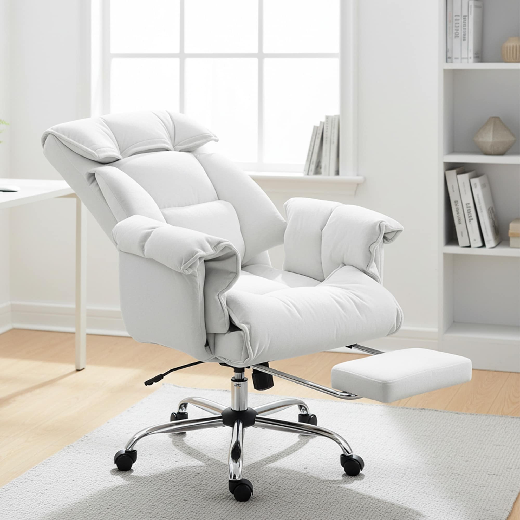 Homcom Executive Office Chair With Footrest Reclining Swivel Computer Chair With High Back Thick Cushion Adjustable Height