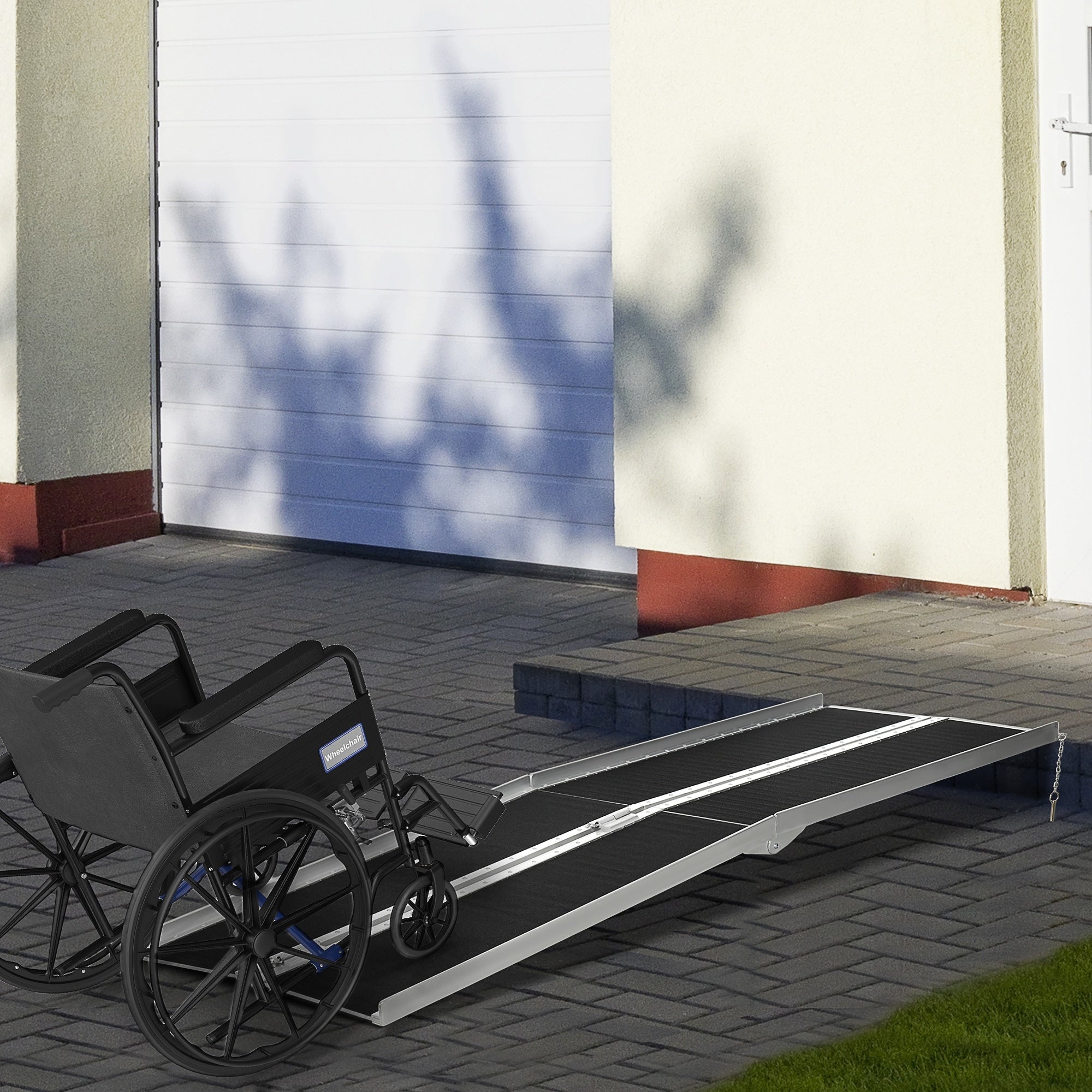 Homcom Fsa Hsa Eligible Wheelchair Ramp 8Ft Folding Aluminum Threshold Ramp With Non Slip Surface Transition Plate