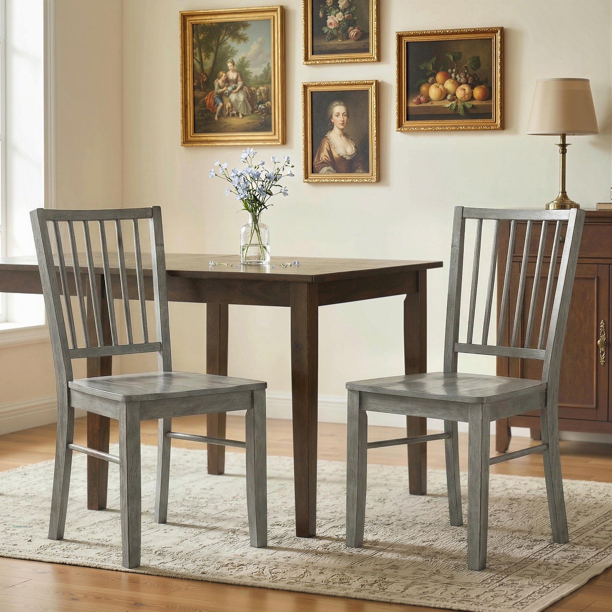 Homcom Farmhouse Dining Chairs Set Of 2 Ergonomic Armless Kitchen Chairs With Rubberwood Legs For Dining Room Kitchen