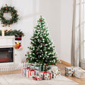 Homcom Artificial Snow Flocked Pine Tree Holiday Home Christmas Decoration With Red Berries Automatic Open